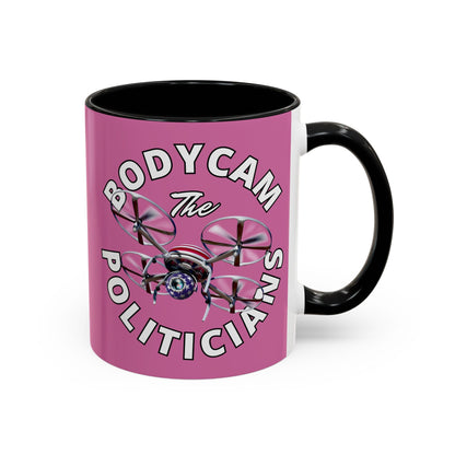 Bodycam the Politicians Drone Pink Accent Mug by cypherpunkgear.com – cypherpunkgear.com | Cypherpunk Merch