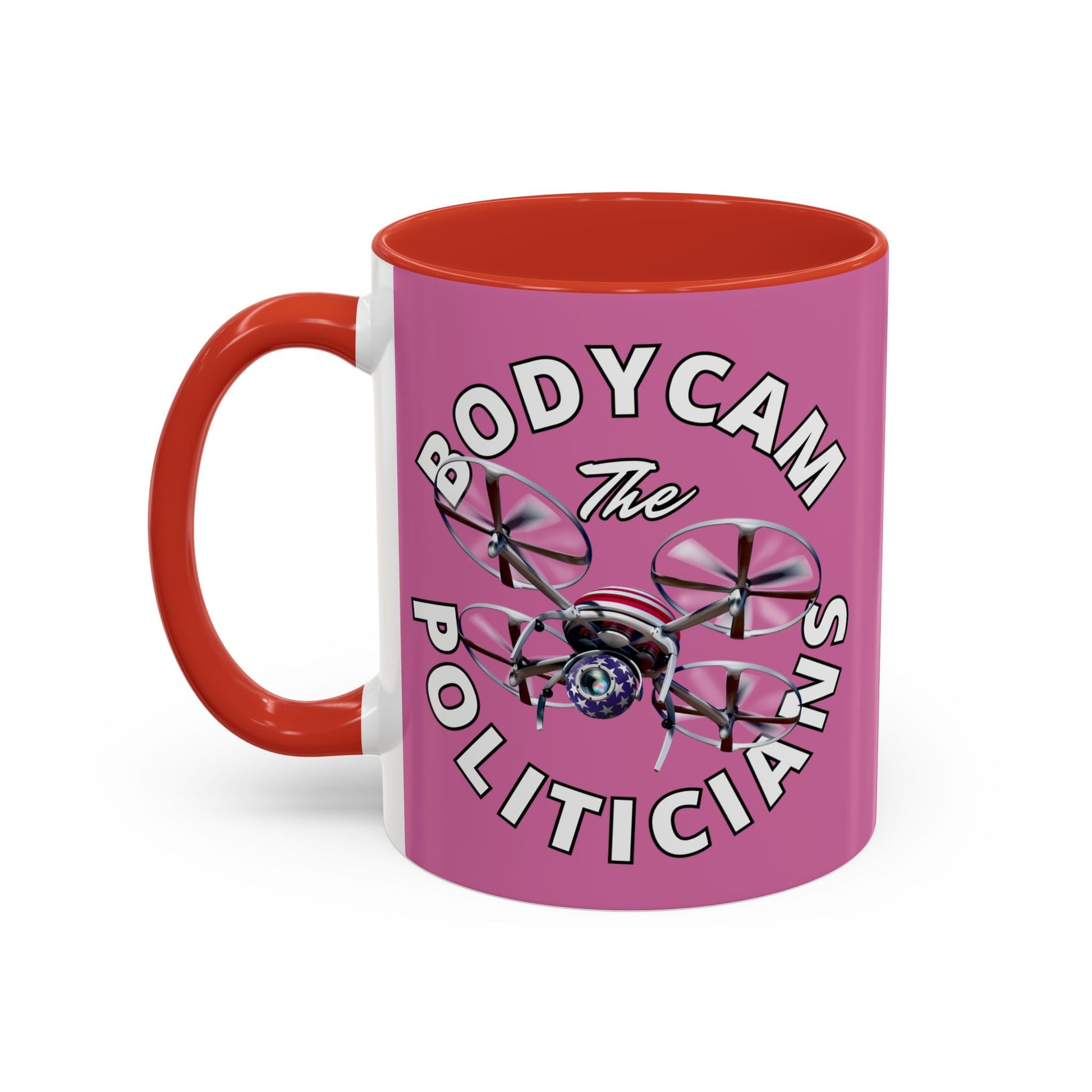 Bodycam the Politicians Drone Pink Accent Mug by cypherpunkgear.com – cypherpunkgear.com | Cypherpunk Merch
