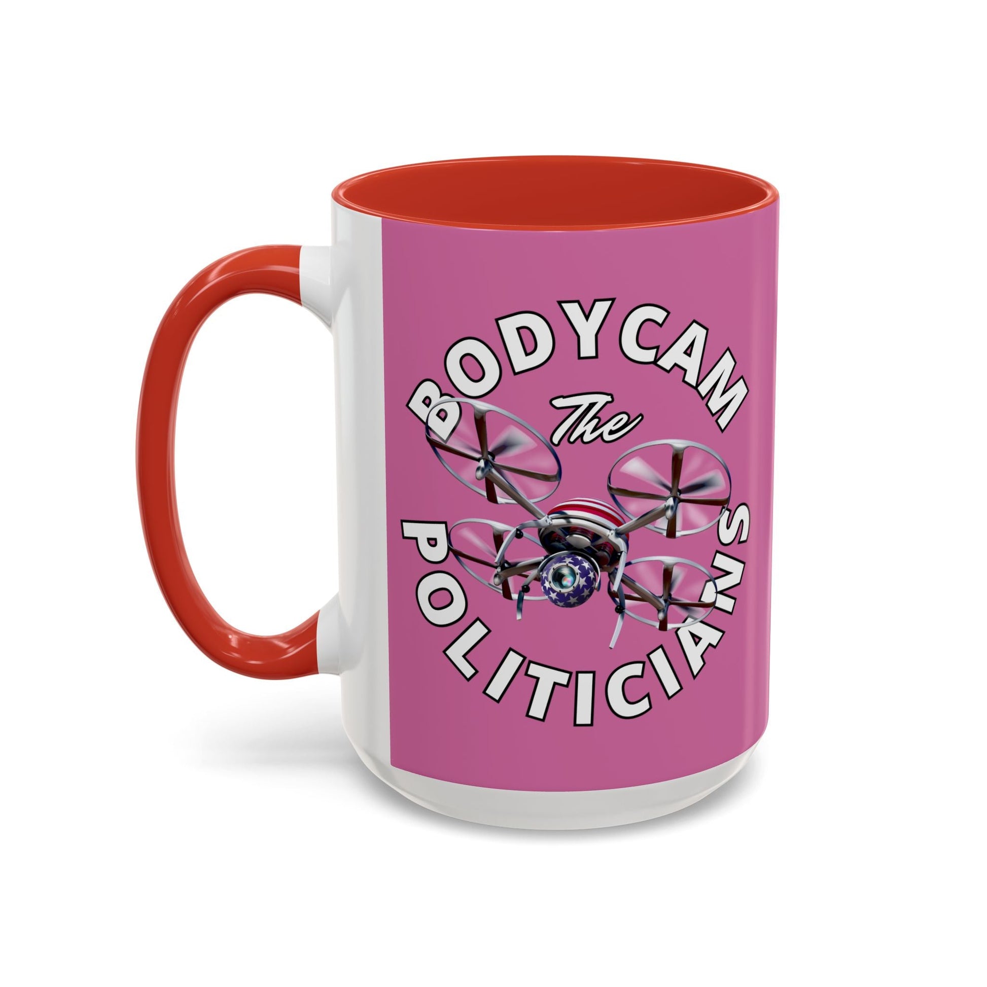 Bodycam the Politicians Drone Pink Accent Mug by cypherpunkgear.com – cypherpunkgear.com | Cypherpunk Merch