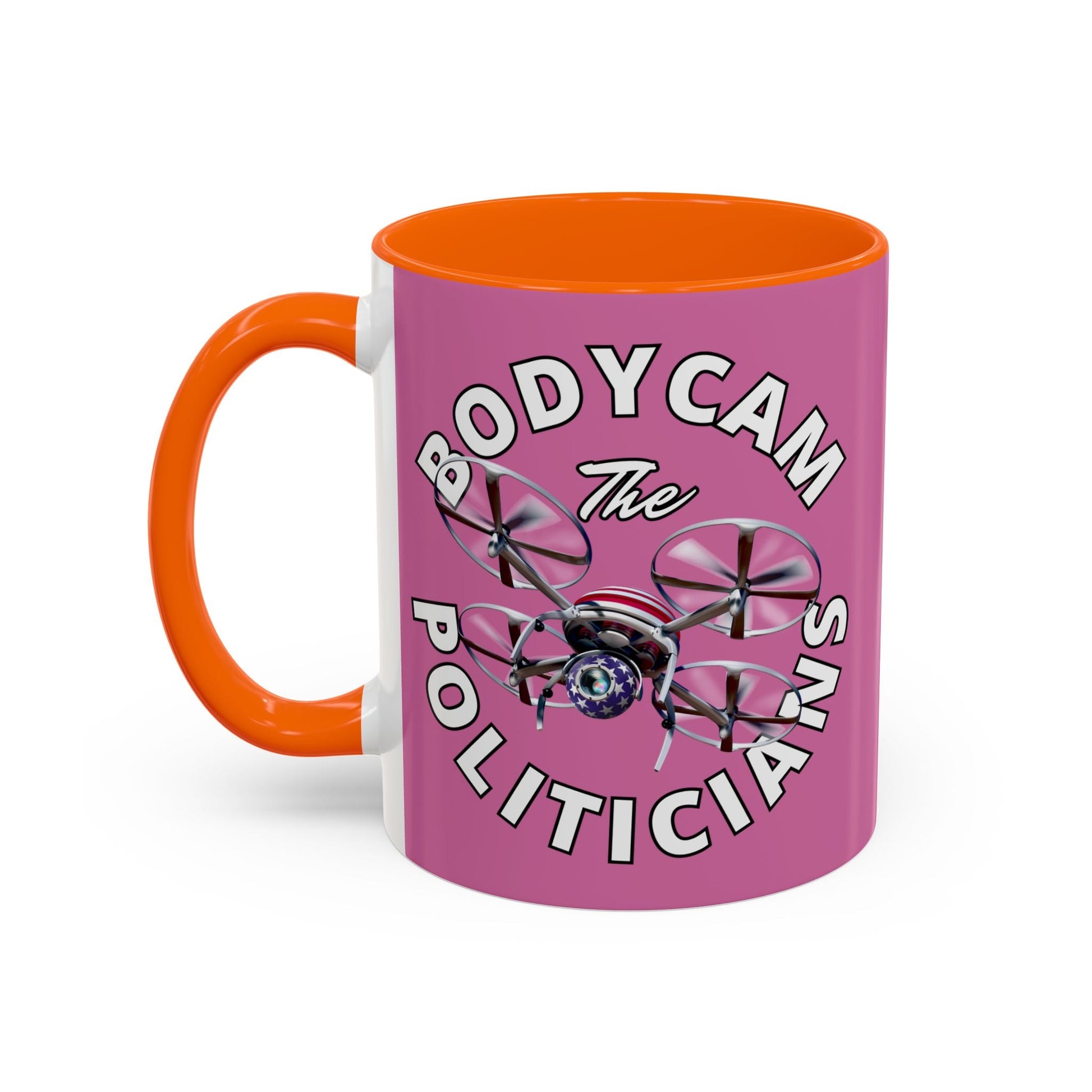 Bodycam the Politicians Drone Pink Accent Mug by cypherpunkgear.com – cypherpunkgear.com | Cypherpunk Merch