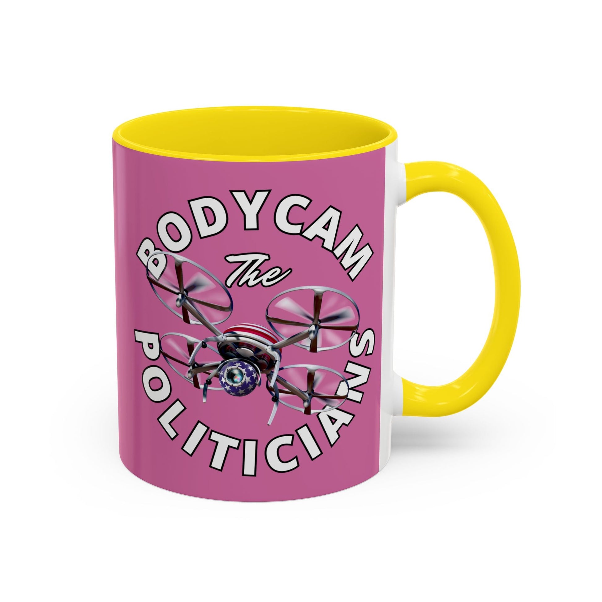 Bodycam the Politicians Drone Pink Accent Mug by cypherpunkgear.com – cypherpunkgear.com | Cypherpunk Merch