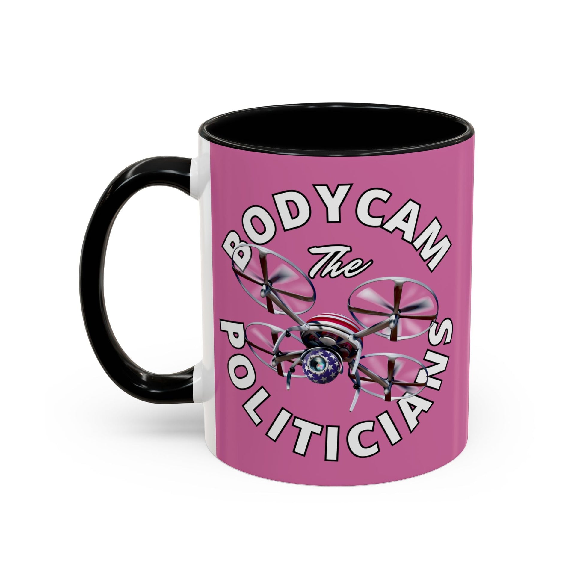 Bodycam the Politicians Drone Pink Accent Mug by cypherpunkgear.com – cypherpunkgear.com | Cypherpunk Merch