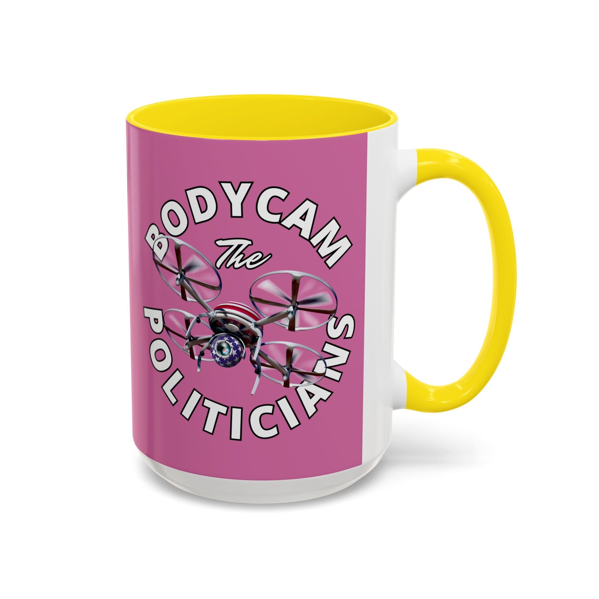 Bodycam the Politicians Drone Pink Accent Mug by cypherpunkgear.com – cypherpunkgear.com | Cypherpunk Merch