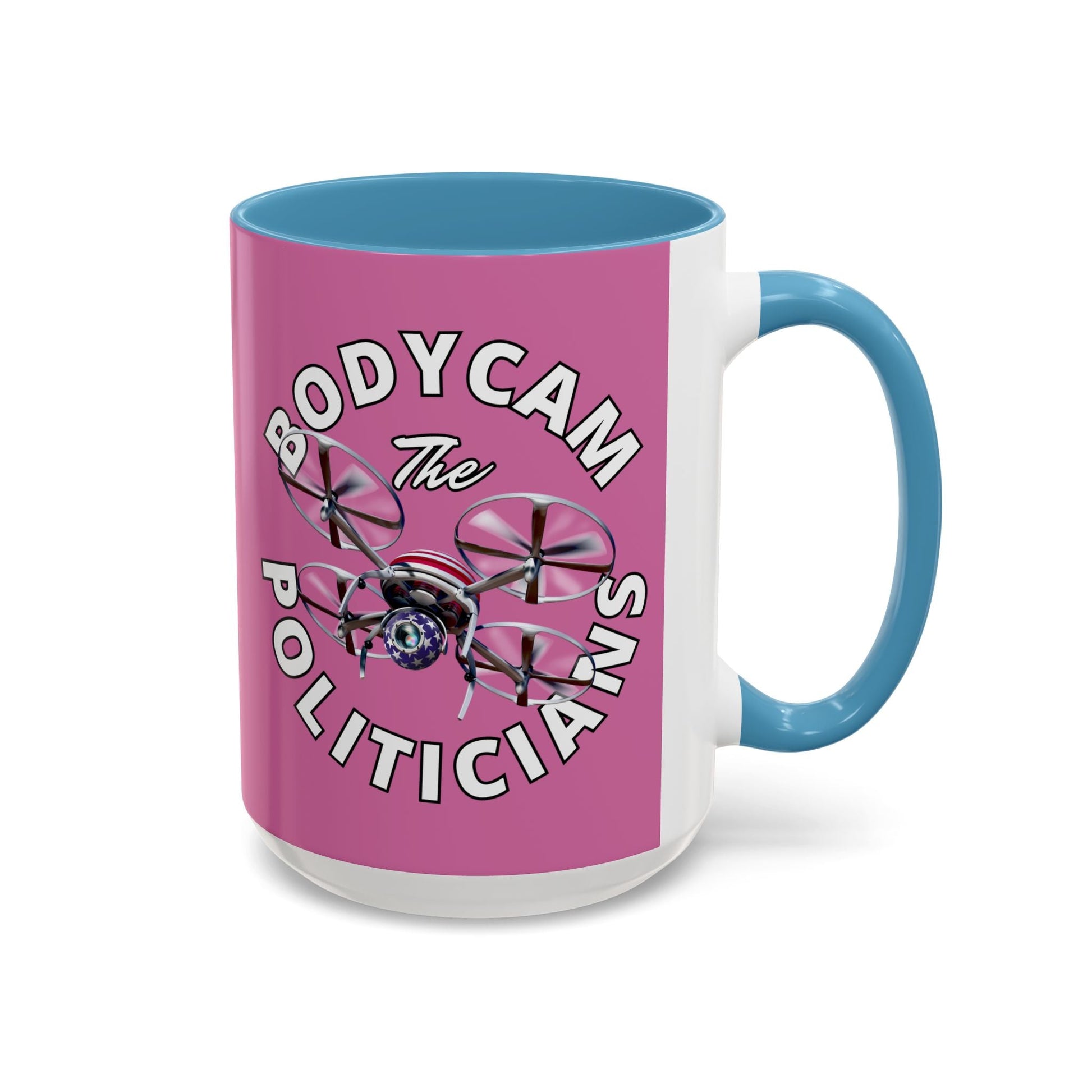 Bodycam the Politicians Drone Pink Accent Mug by cypherpunkgear.com – cypherpunkgear.com | Cypherpunk Merch