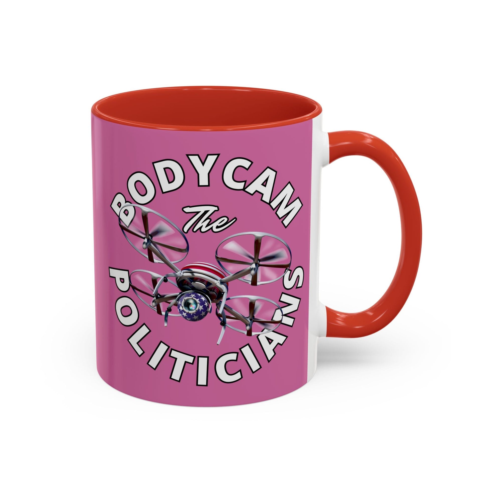 Bodycam the Politicians Drone Pink Accent Mug by cypherpunkgear.com – cypherpunkgear.com | Cypherpunk Merch