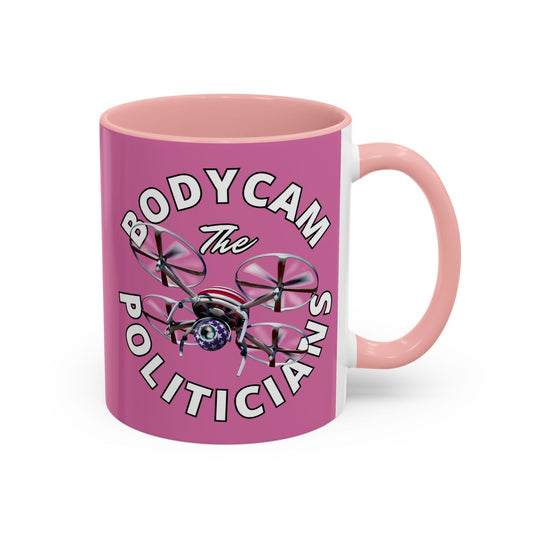 Bodycam the Politicians Drone Pink Accent Mug by cypherpunkgear.com – cypherpunkgear.com | Cypherpunk Merch