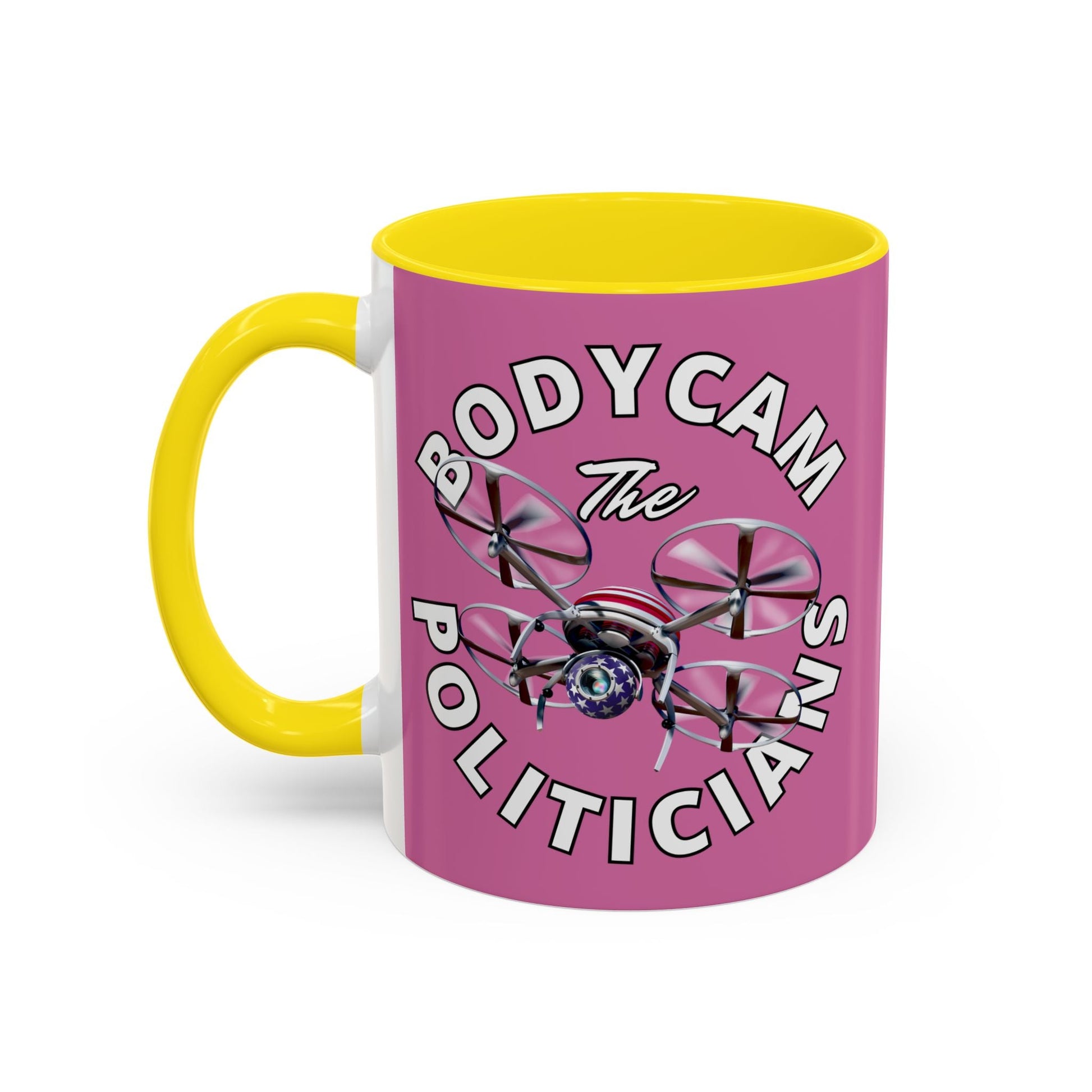 Bodycam the Politicians Drone Pink Accent Mug by cypherpunkgear.com – cypherpunkgear.com | Cypherpunk Merch