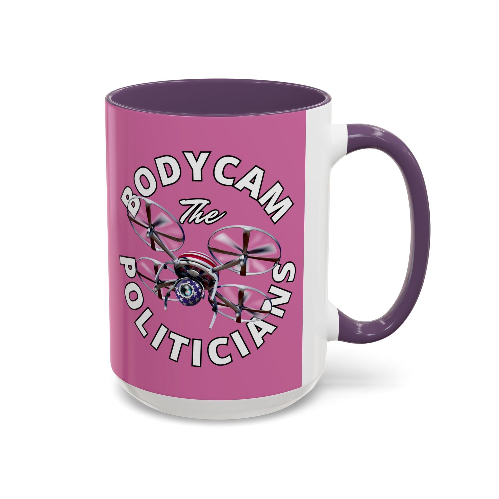 Bodycam the Politicians Drone Pink Accent Mug by cypherpunkgear.com – cypherpunkgear.com | Cypherpunk Merch