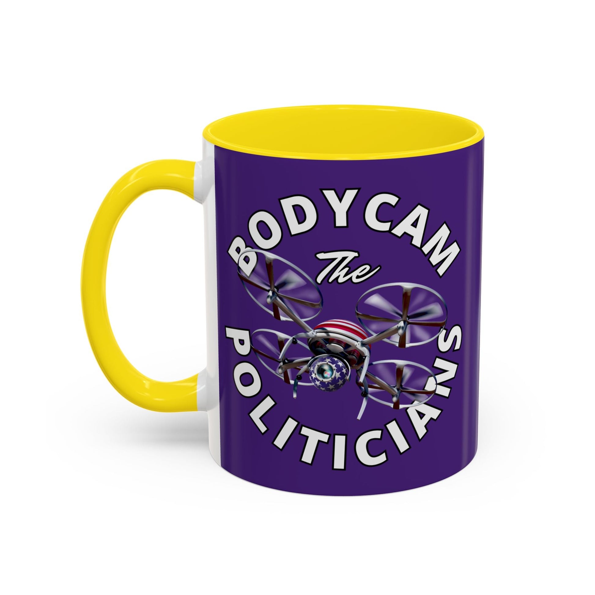 Bodycam the Politicians Drone Purple Accent Mug by cypherpunkgear.com – cypherpunkgear.com | Cypherpunk Merch