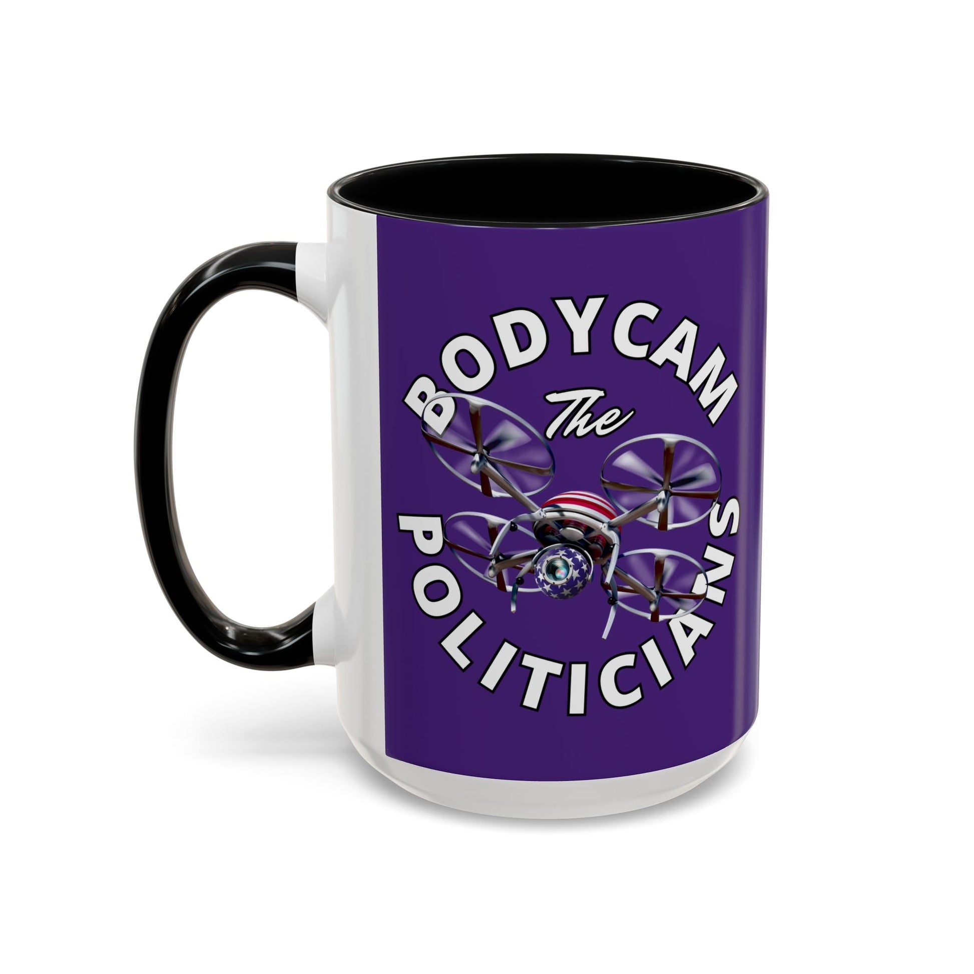 Bodycam the Politicians Drone Purple Accent Mug by cypherpunkgear.com – cypherpunkgear.com | Cypherpunk Merch