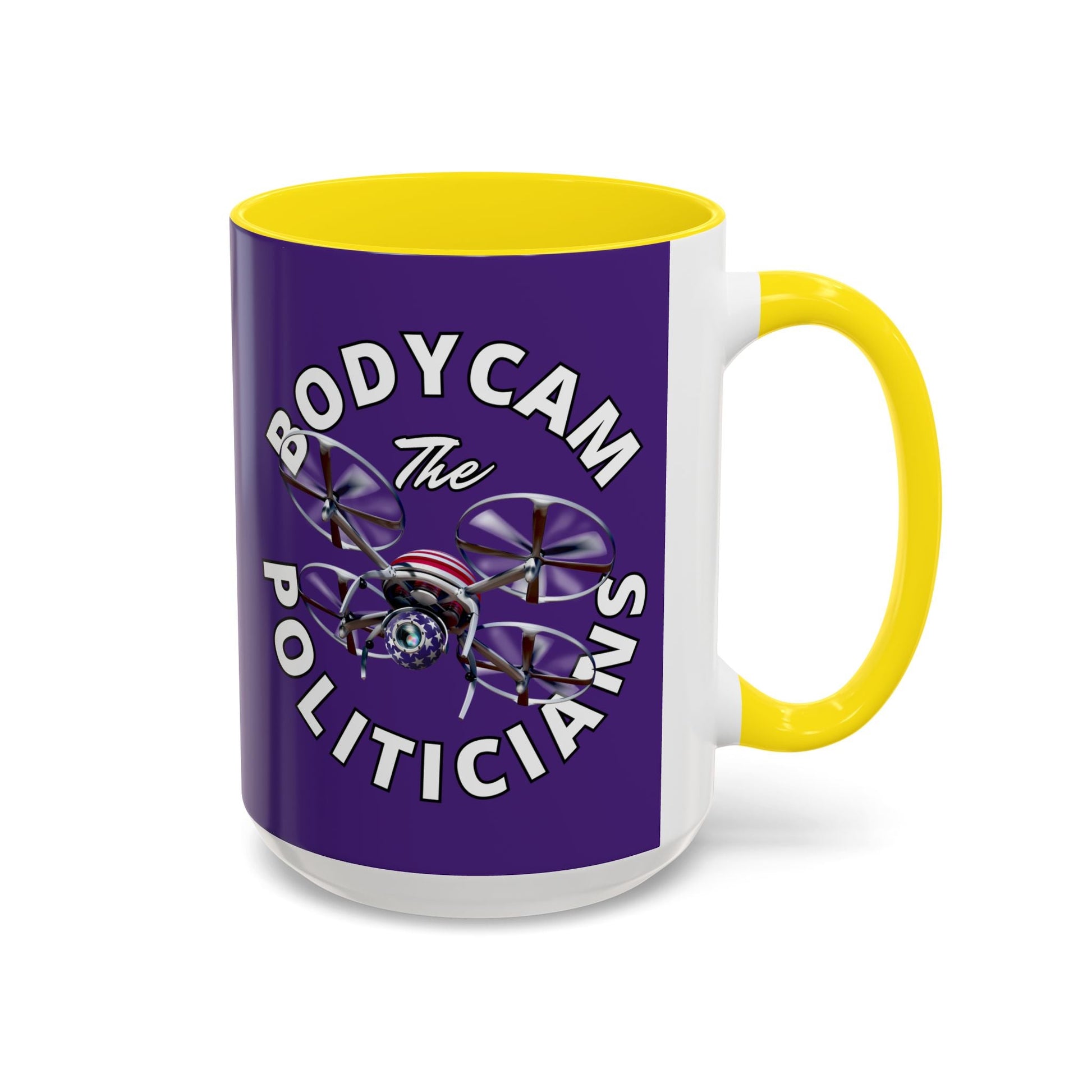 Bodycam the Politicians Drone Purple Accent Mug by cypherpunkgear.com – cypherpunkgear.com | Cypherpunk Merch