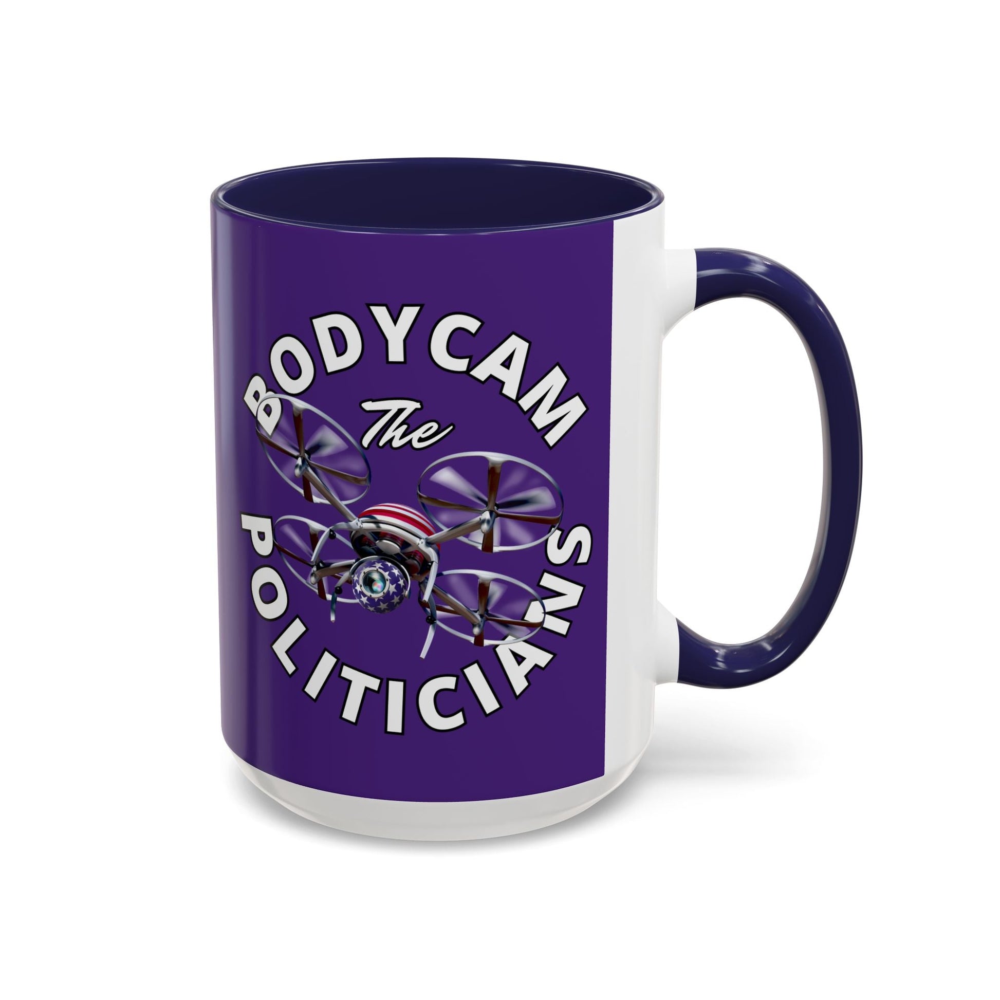 Bodycam the Politicians Drone Purple Accent Mug by cypherpunkgear.com – cypherpunkgear.com | Cypherpunk Merch