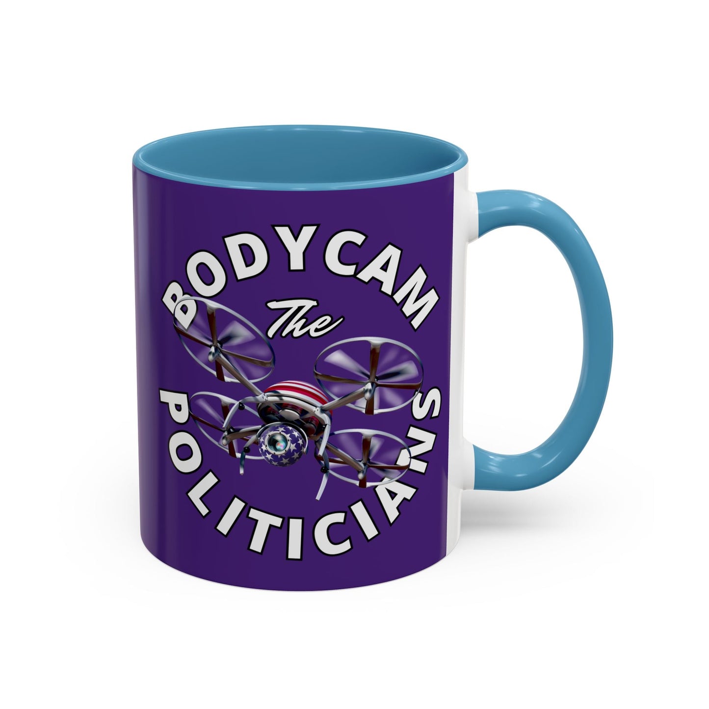Bodycam the Politicians Drone Purple Accent Mug by cypherpunkgear.com – cypherpunkgear.com | Cypherpunk Merch