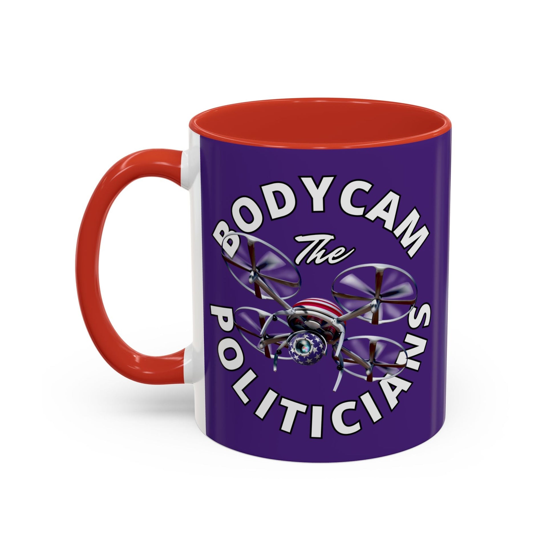 Bodycam the Politicians Drone Purple Accent Mug by cypherpunkgear.com – cypherpunkgear.com | Cypherpunk Merch