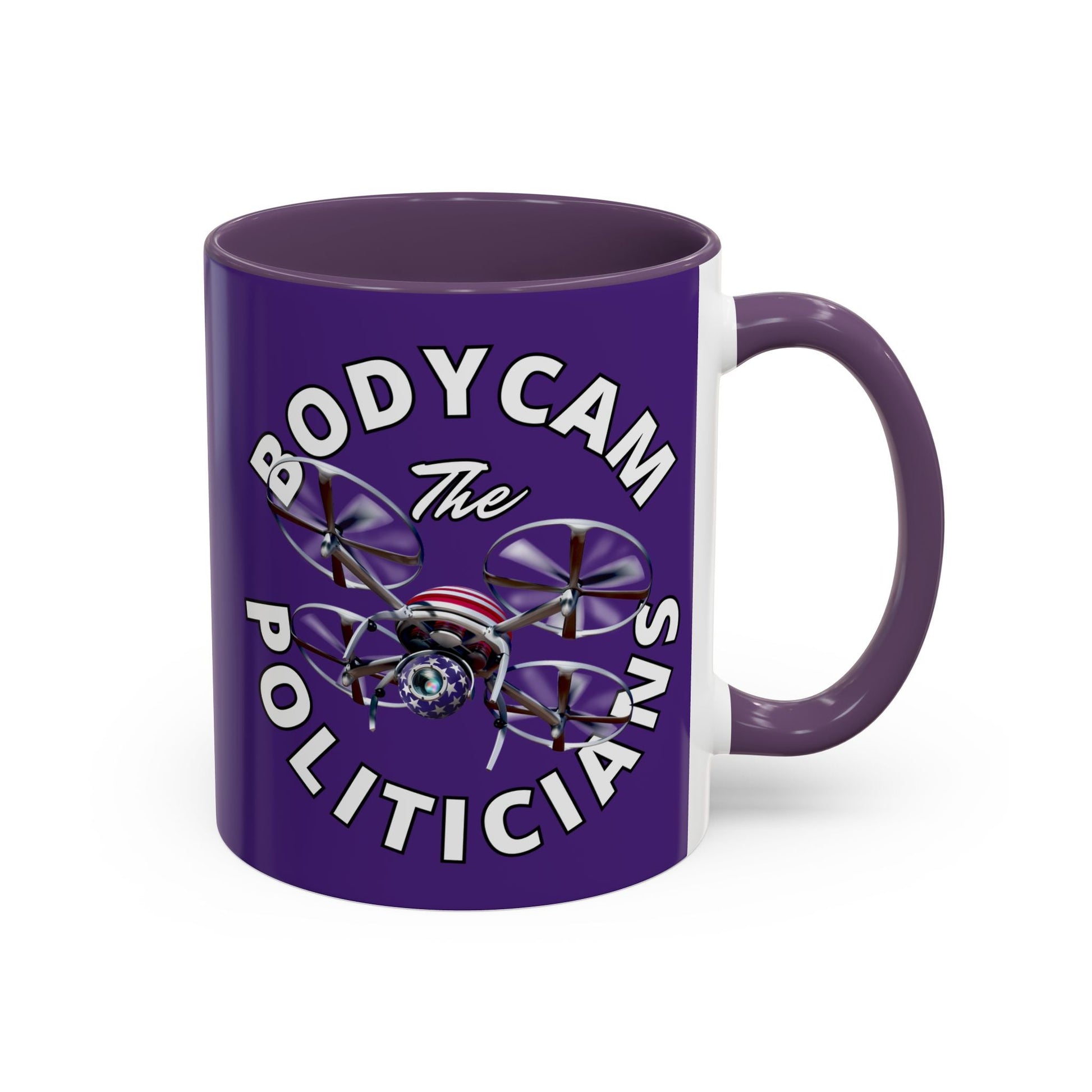 Bodycam the Politicians Drone Purple Accent Mug by cypherpunkgear.com – cypherpunkgear.com | Cypherpunk Merch