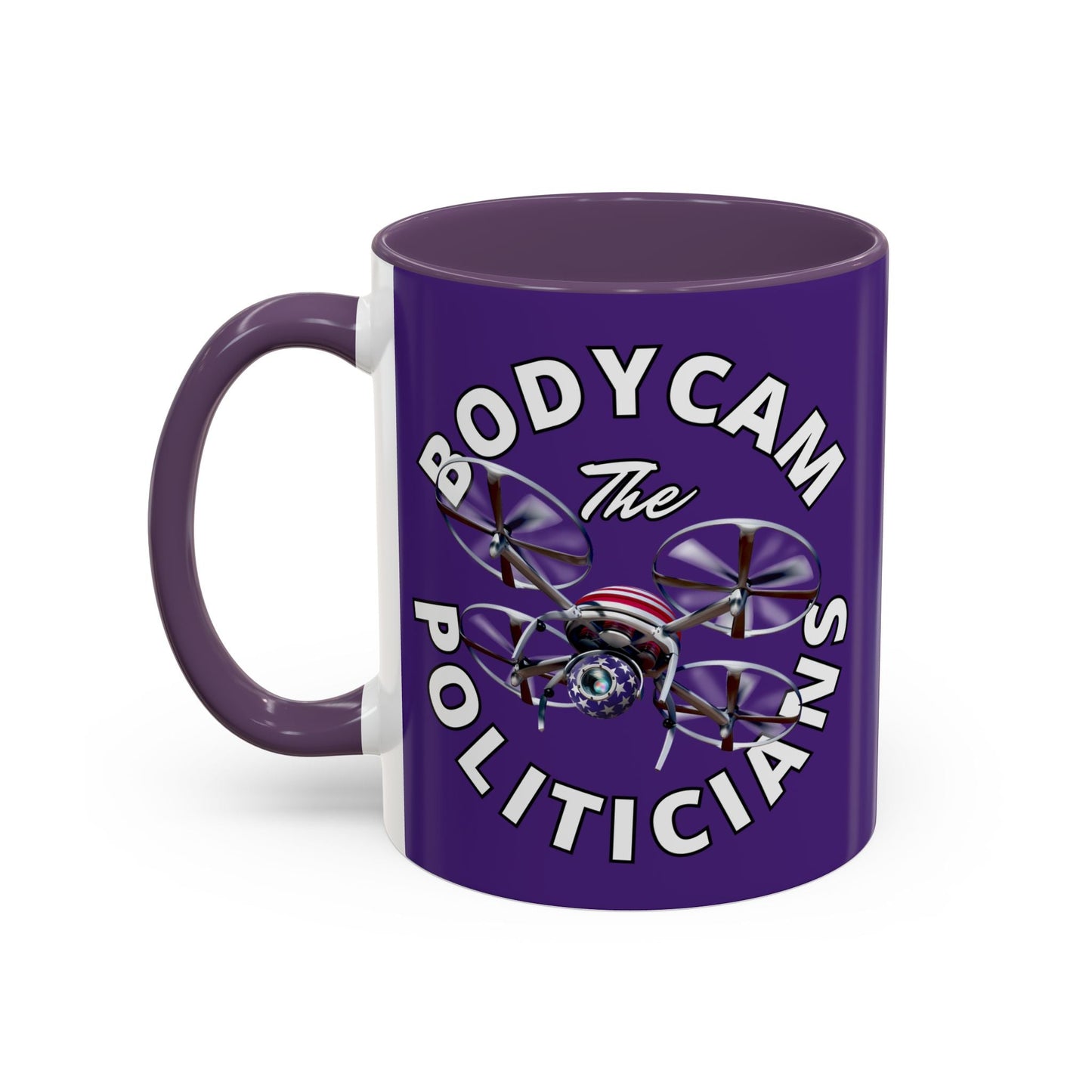 Bodycam the Politicians Drone Purple Accent Mug by cypherpunkgear.com – cypherpunkgear.com | Cypherpunk Merch