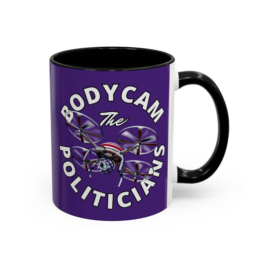 Bodycam the Politicians Drone Purple Accent Mug by cypherpunkgear.com – cypherpunkgear.com | Cypherpunk Merch