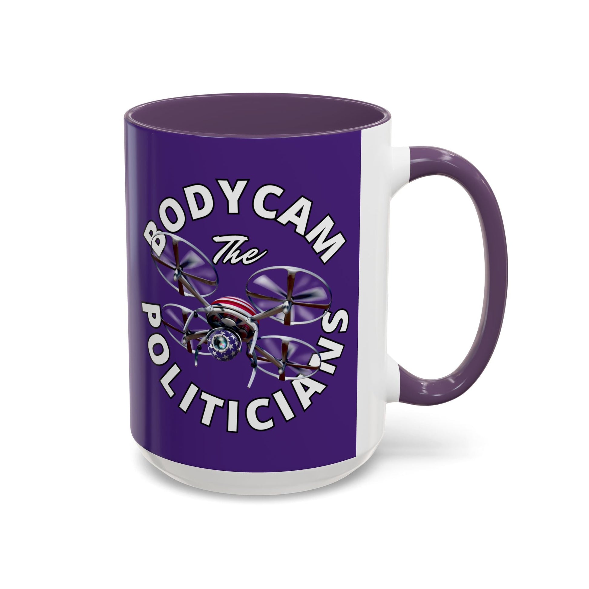 Bodycam the Politicians Drone Purple Accent Mug by cypherpunkgear.com – cypherpunkgear.com | Cypherpunk Merch
