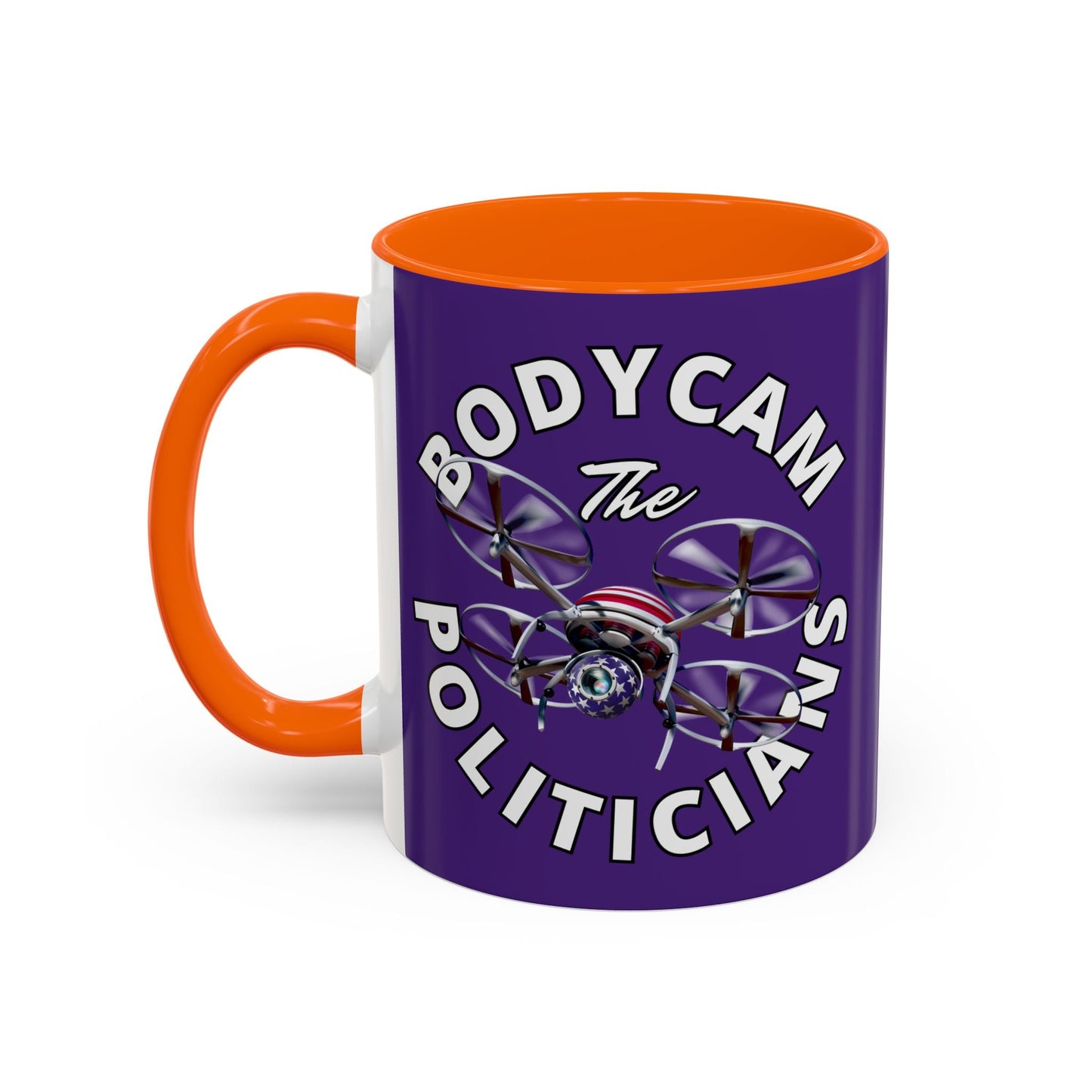 Bodycam the Politicians Drone Purple Accent Mug by cypherpunkgear.com – cypherpunkgear.com | Cypherpunk Merch