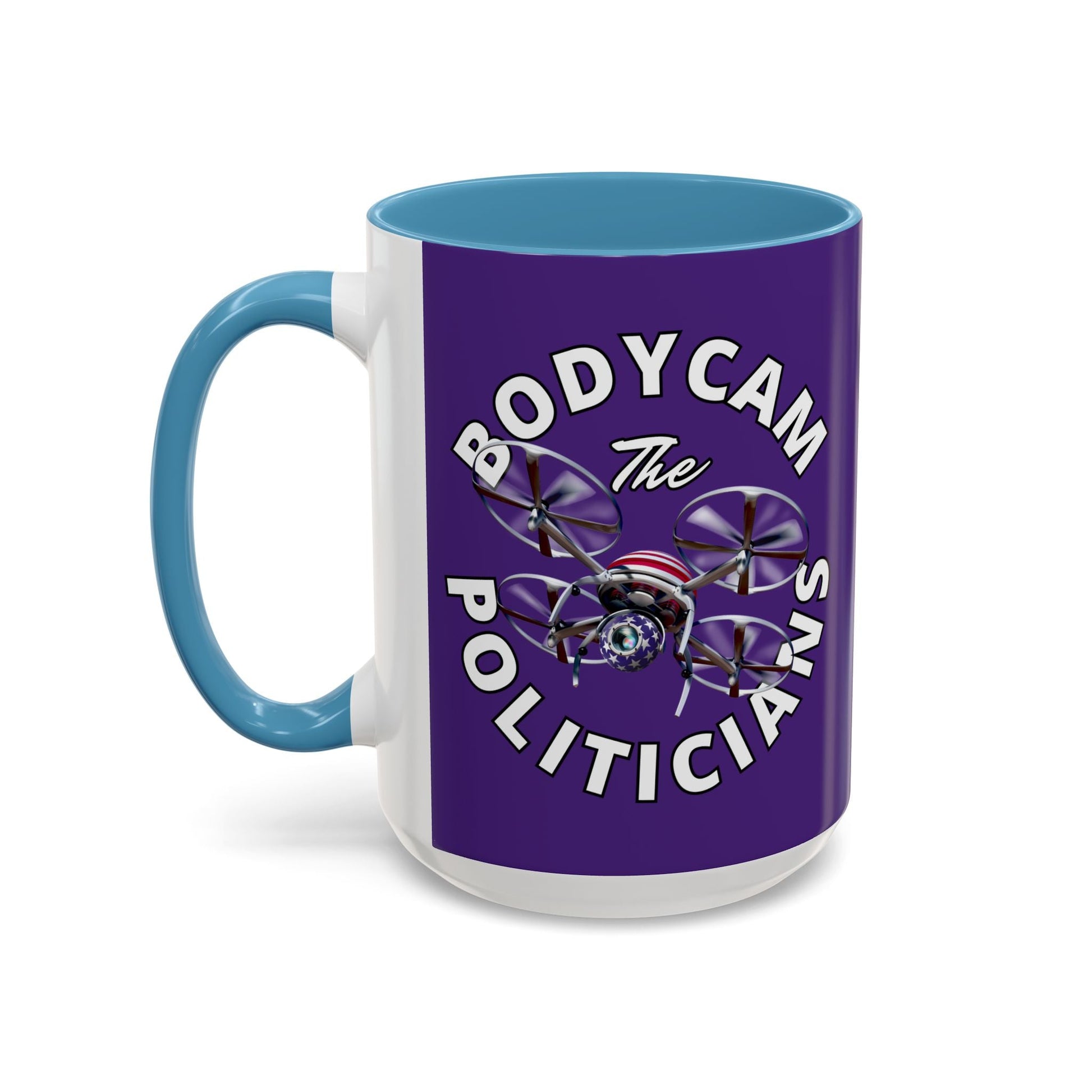 Bodycam the Politicians Drone Purple Accent Mug by cypherpunkgear.com – cypherpunkgear.com | Cypherpunk Merch