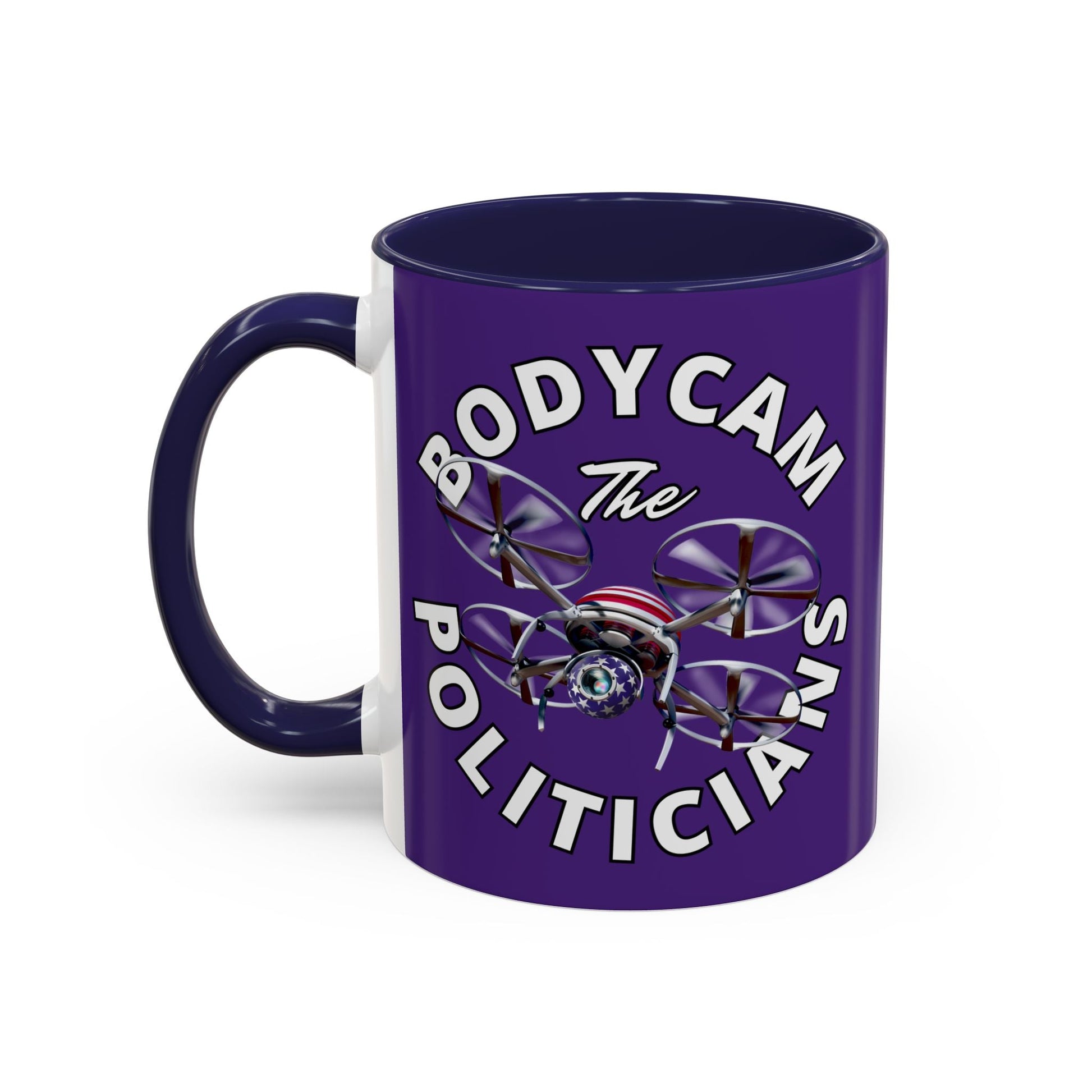 Bodycam the Politicians Drone Purple Accent Mug by cypherpunkgear.com – cypherpunkgear.com | Cypherpunk Merch