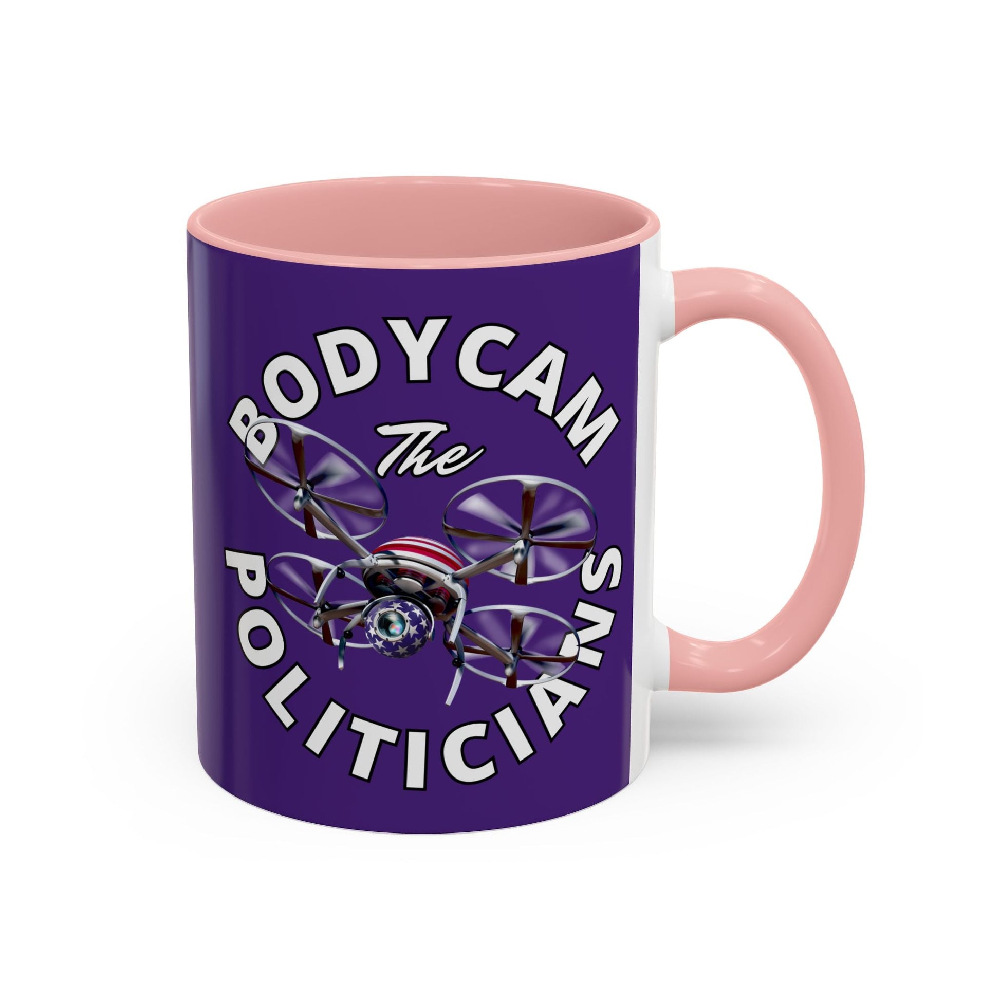 Bodycam the Politicians Drone Purple Accent Mug by cypherpunkgear.com – cypherpunkgear.com | Cypherpunk Merch