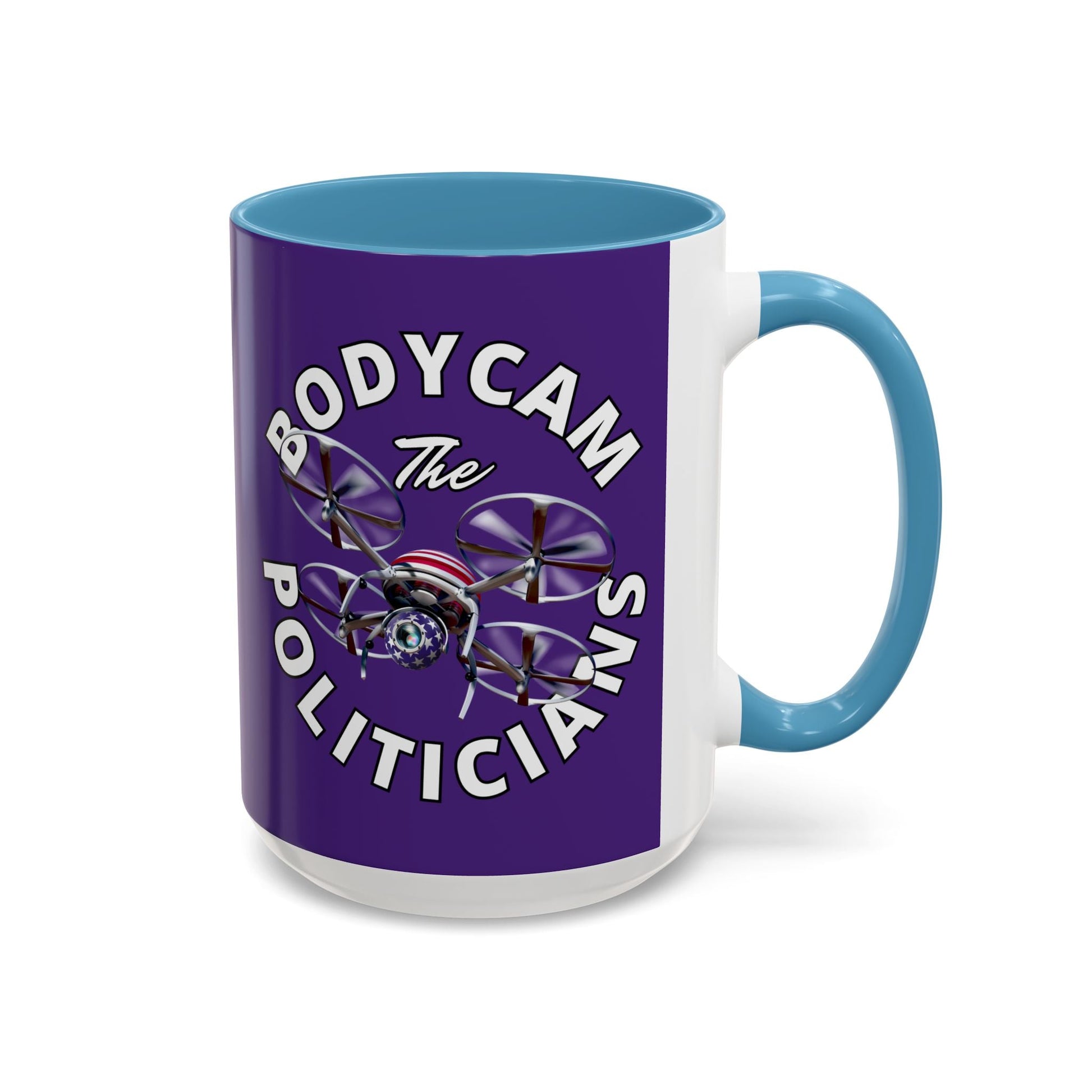 Bodycam the Politicians Drone Purple Accent Mug by cypherpunkgear.com – cypherpunkgear.com | Cypherpunk Merch