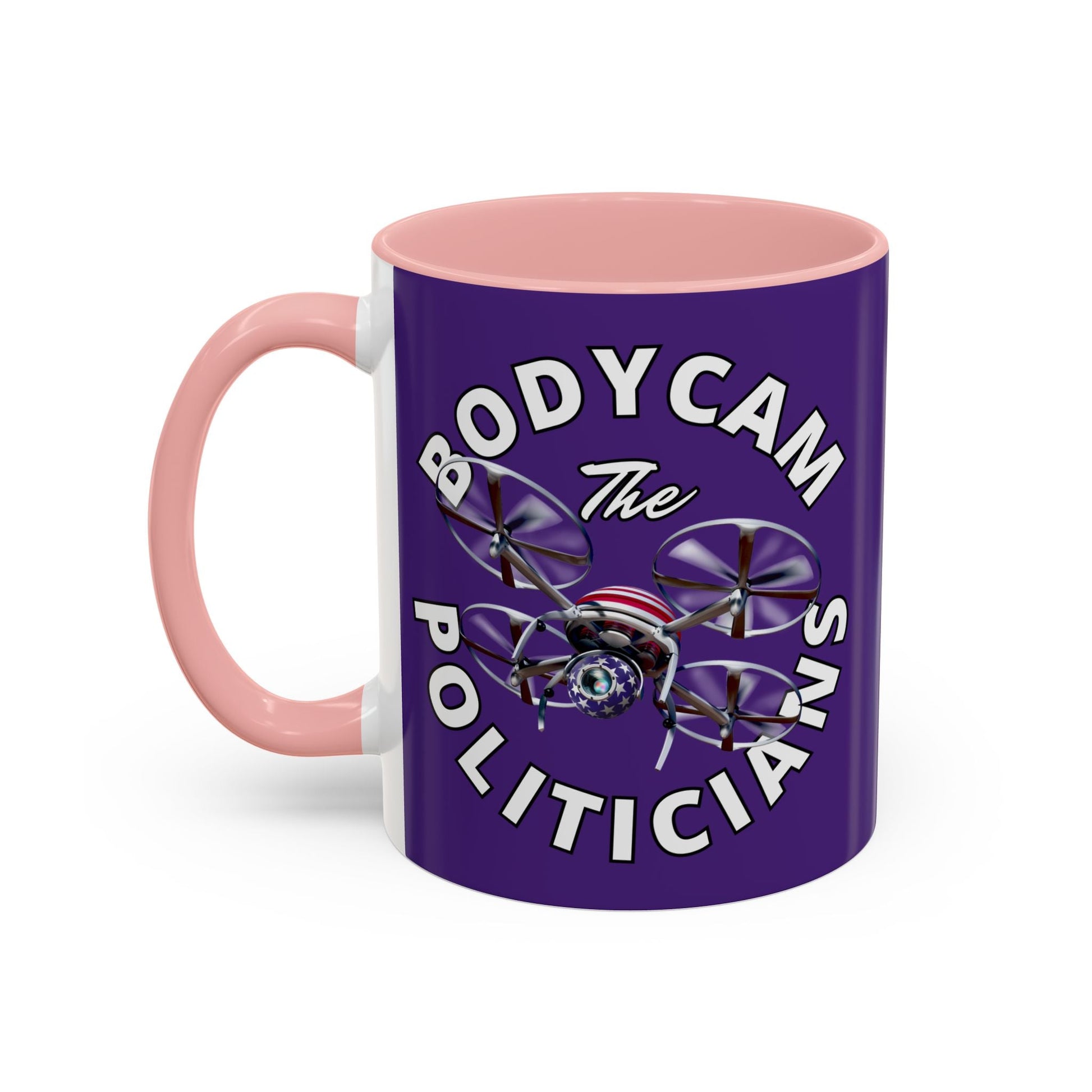 Bodycam the Politicians Drone Purple Accent Mug by cypherpunkgear.com – cypherpunkgear.com | Cypherpunk Merch