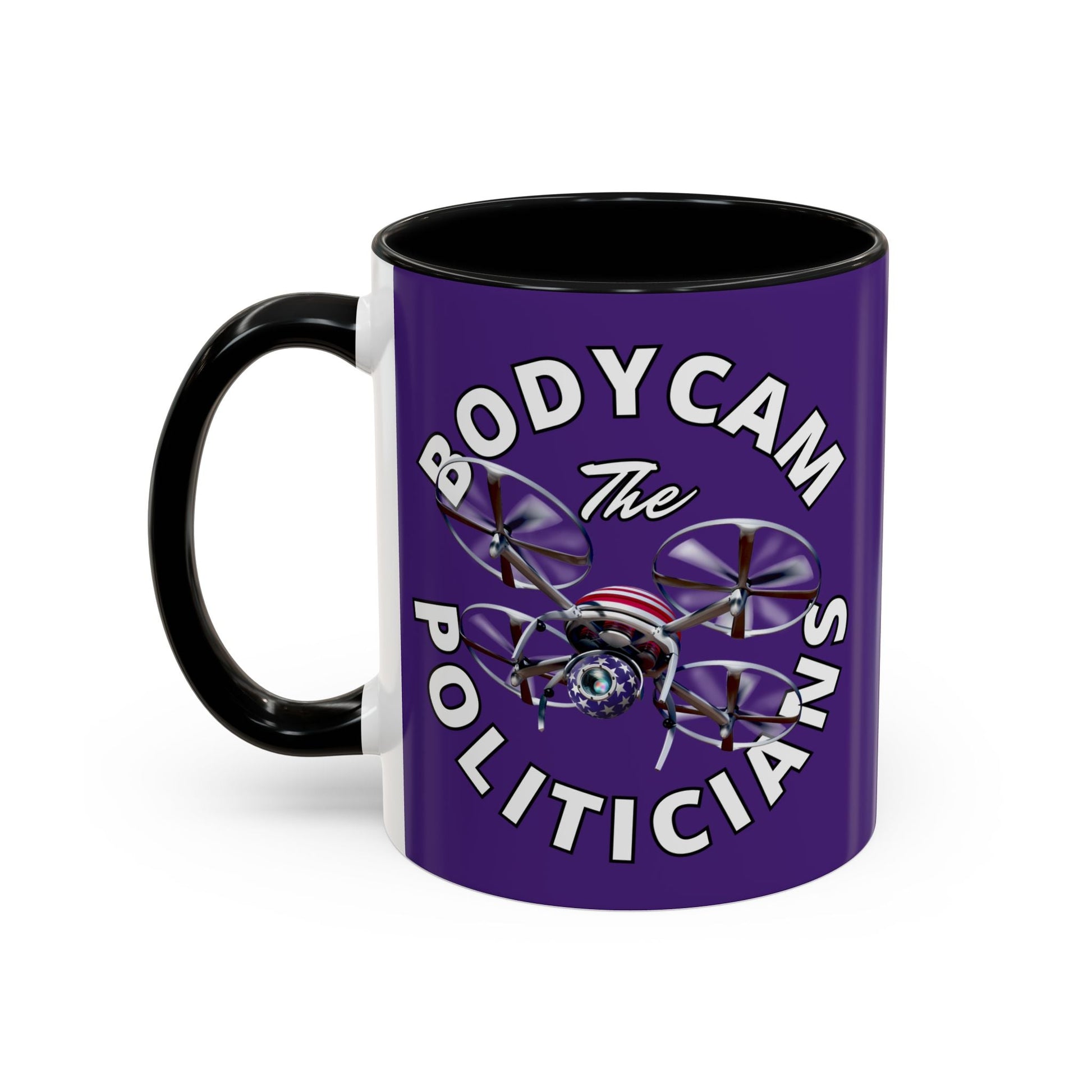 Bodycam the Politicians Drone Purple Accent Mug by cypherpunkgear.com – cypherpunkgear.com | Cypherpunk Merch