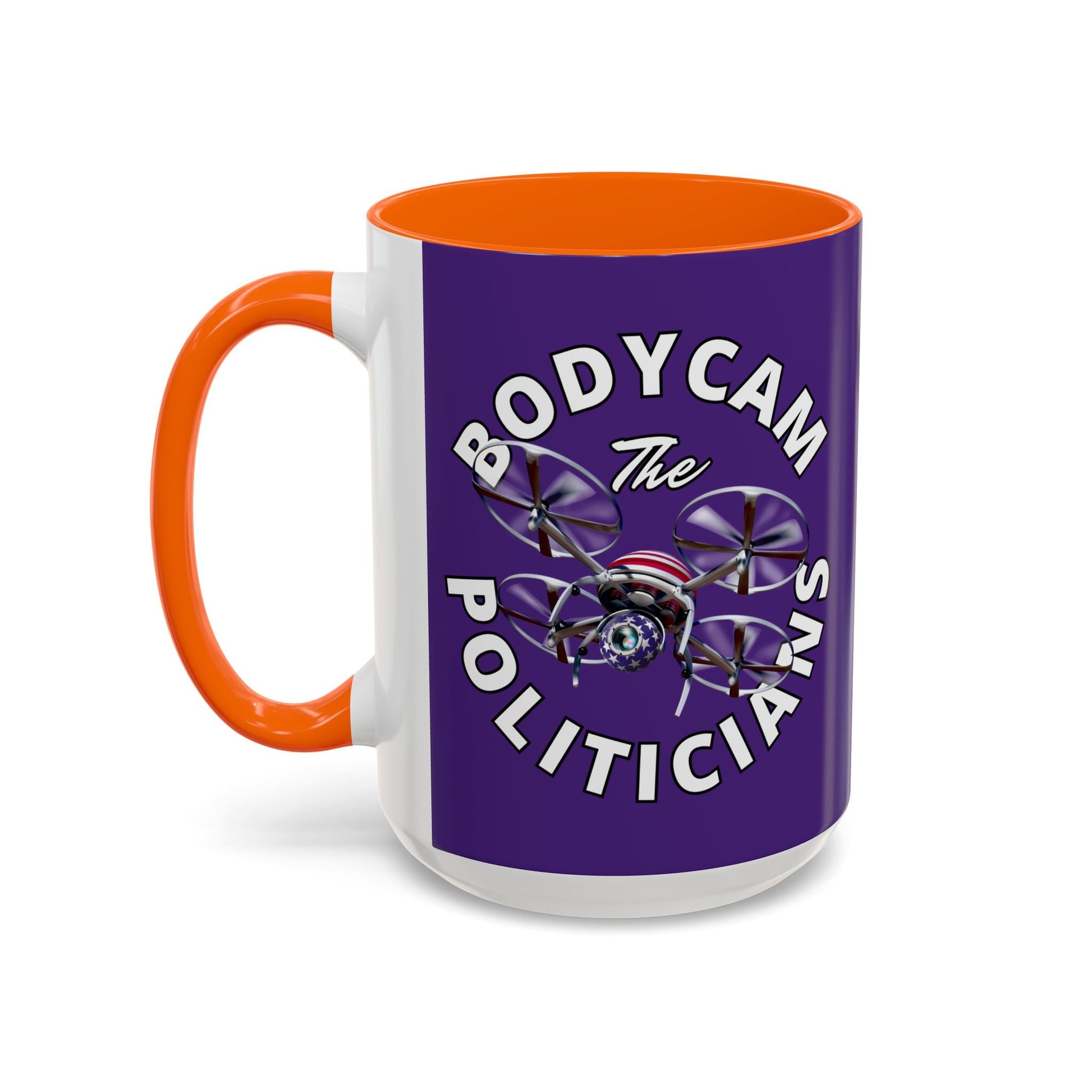 Bodycam the Politicians Drone Purple Accent Mug by cypherpunkgear.com – cypherpunkgear.com | Cypherpunk Merch