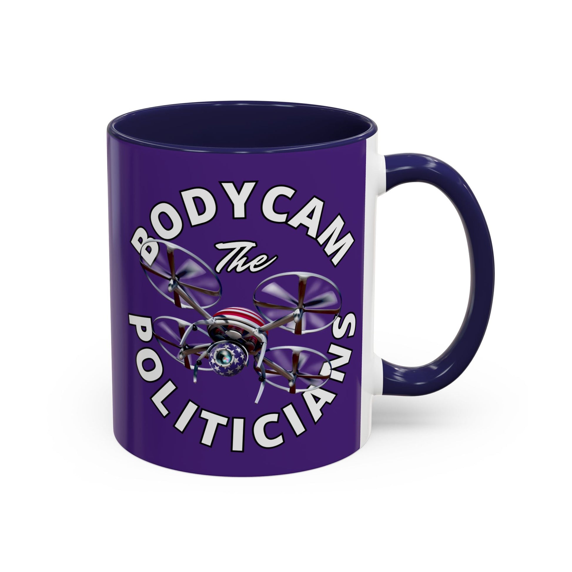 Bodycam the Politicians Drone Purple Accent Mug by cypherpunkgear.com – cypherpunkgear.com | Cypherpunk Merch