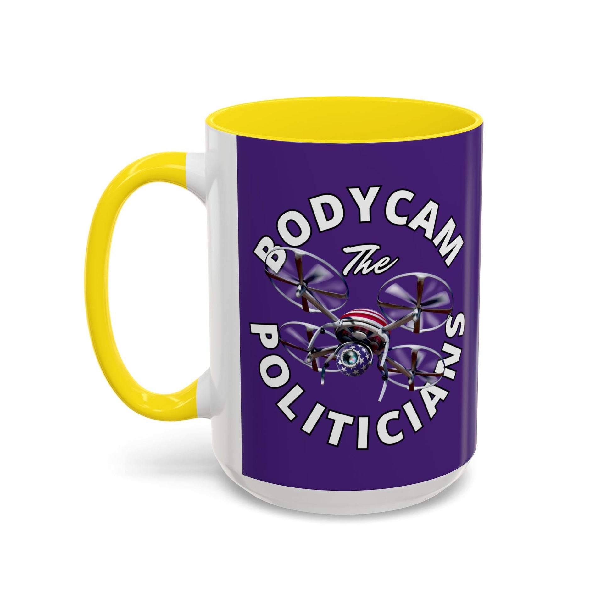 Bodycam the Politicians Drone Purple Accent Mug by cypherpunkgear.com – cypherpunkgear.com | Cypherpunk Merch