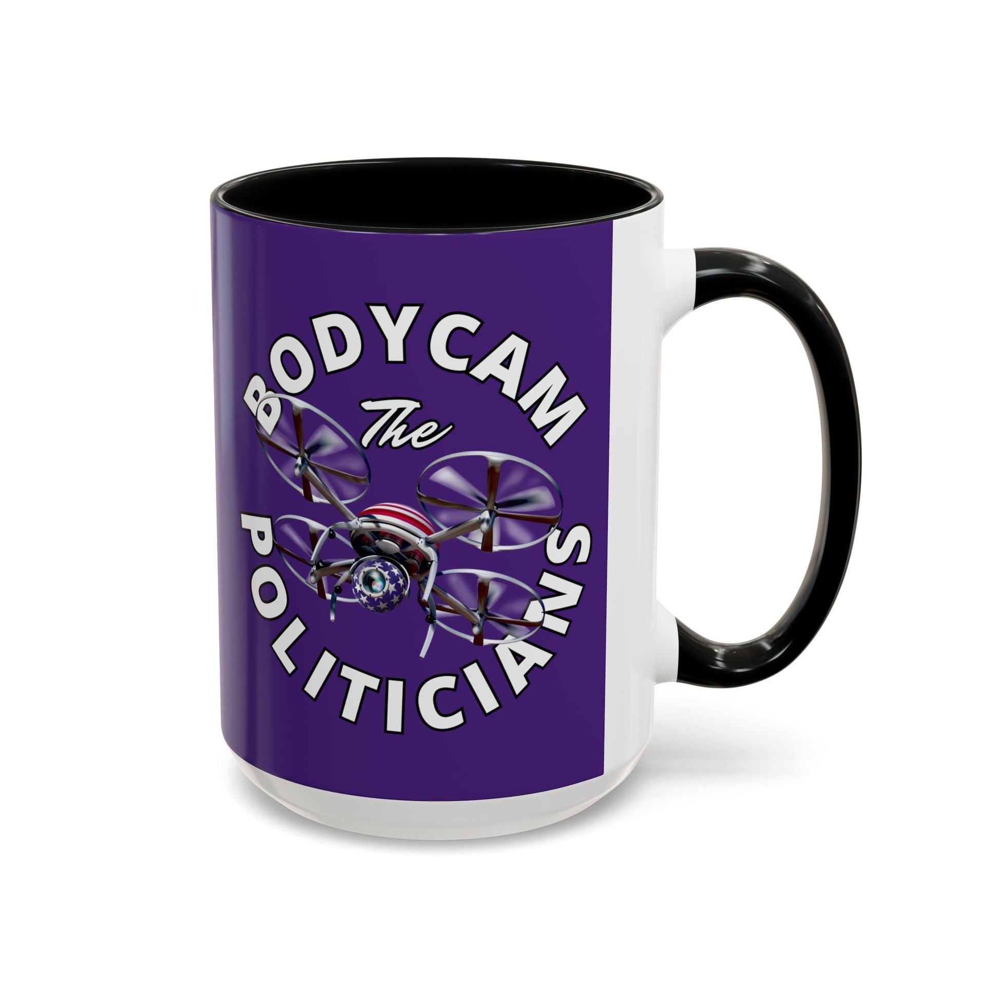 Bodycam the Politicians Drone Purple Accent Mug by cypherpunkgear.com – cypherpunkgear.com | Cypherpunk Merch