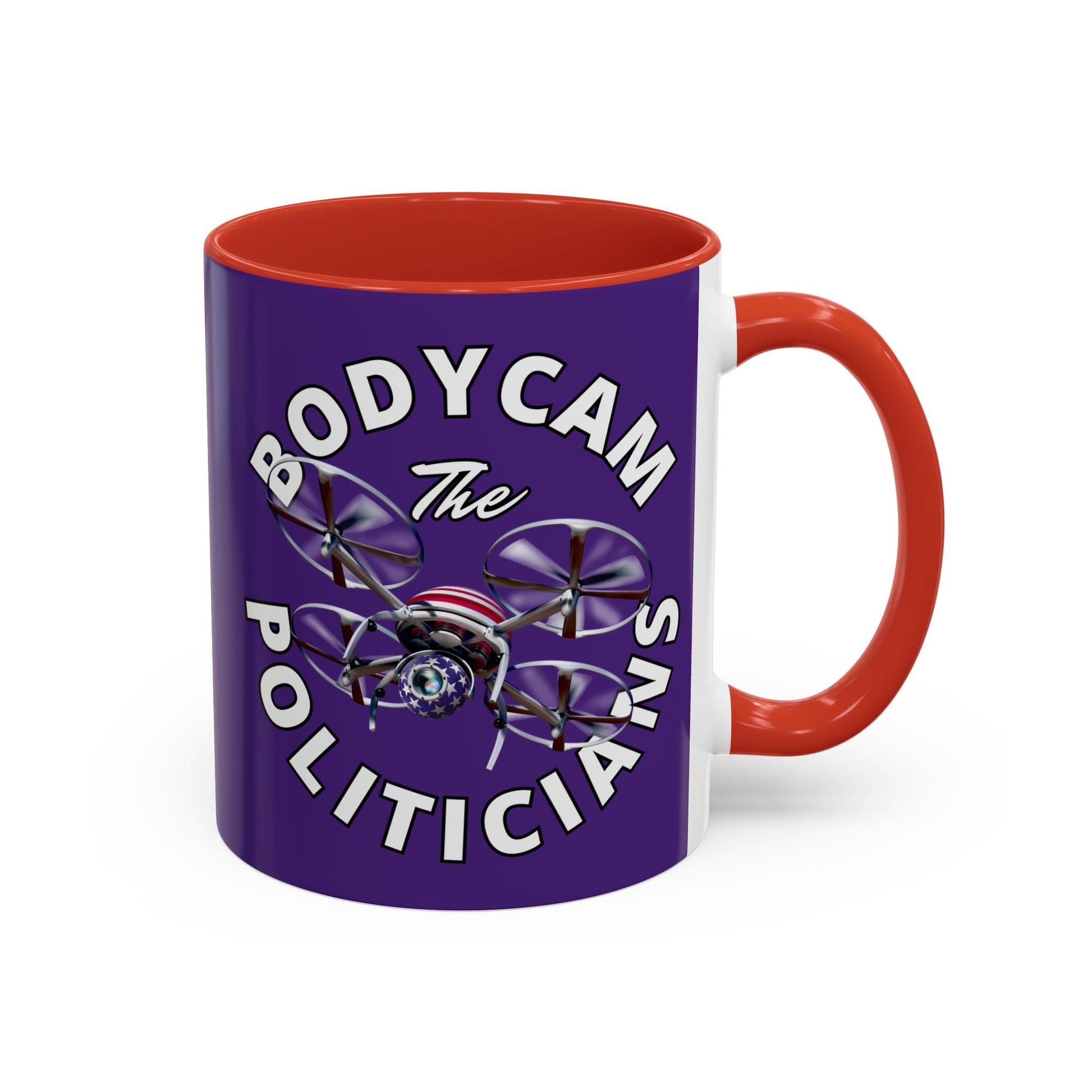 Bodycam the Politicians Drone Purple Accent Mug by cypherpunkgear.com – cypherpunkgear.com | Cypherpunk Merch