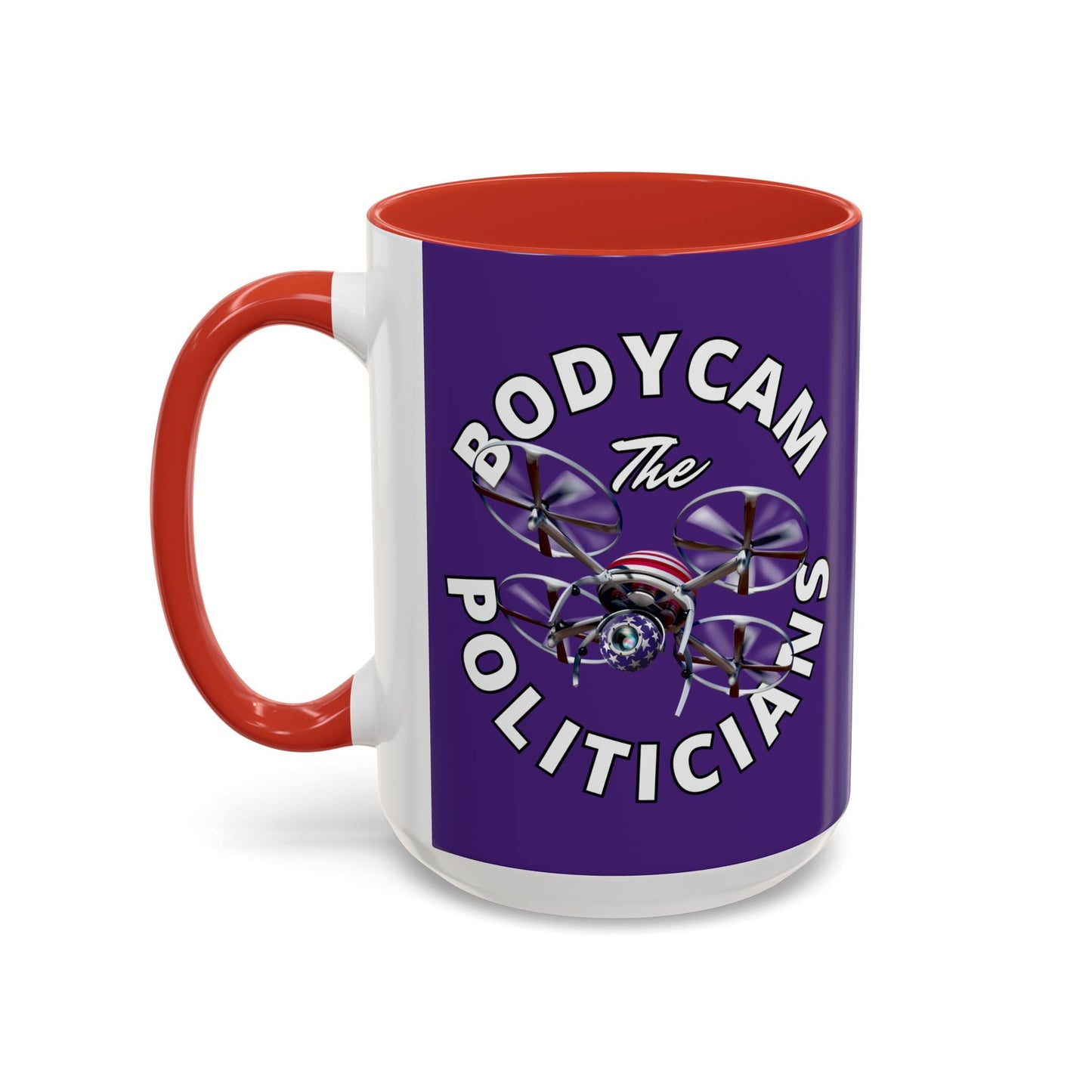 Bodycam the Politicians Drone Purple Accent Mug by cypherpunkgear.com – cypherpunkgear.com | Cypherpunk Merch
