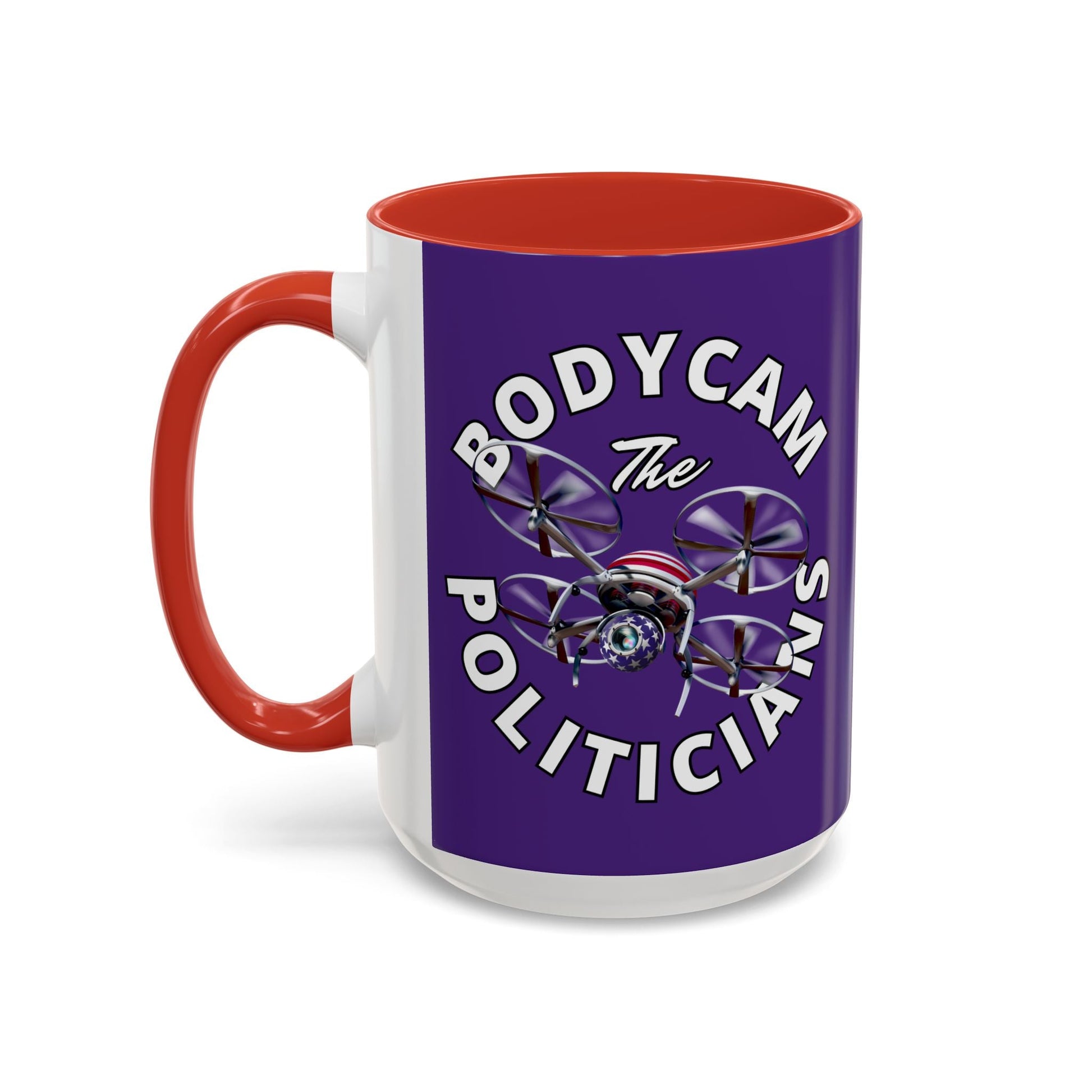 Bodycam the Politicians Drone Purple Accent Mug by cypherpunkgear.com – cypherpunkgear.com | Cypherpunk Merch