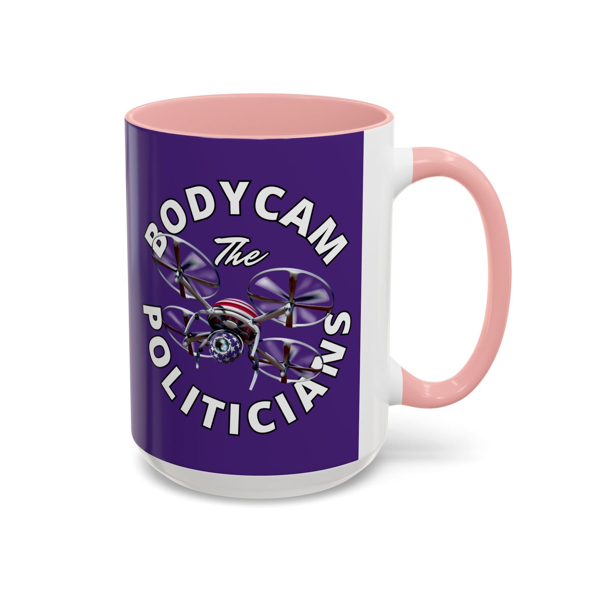 Bodycam the Politicians Drone Purple Accent Mug by cypherpunkgear.com – cypherpunkgear.com | Cypherpunk Merch