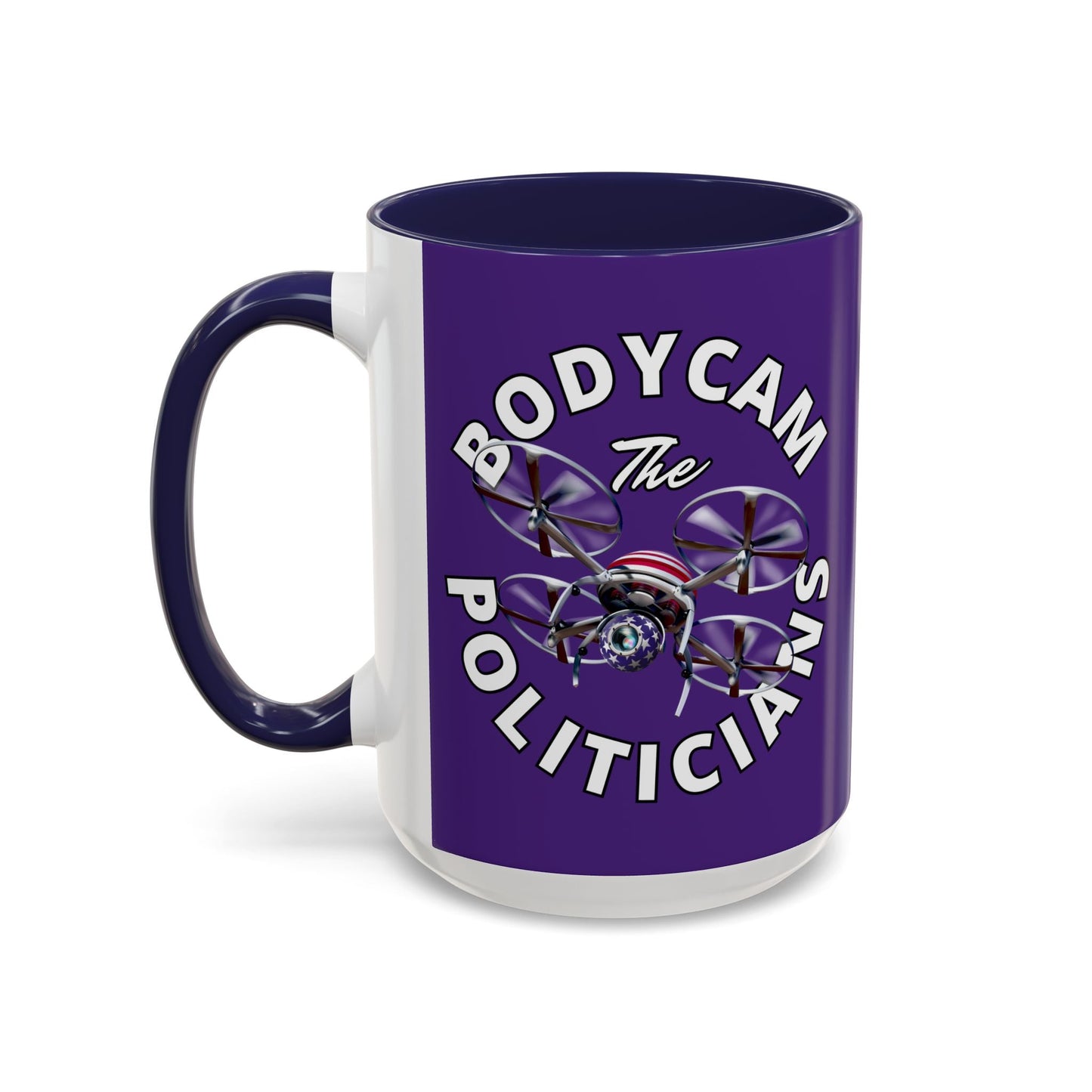 Bodycam the Politicians Drone Purple Accent Mug by cypherpunkgear.com – cypherpunkgear.com | Cypherpunk Merch