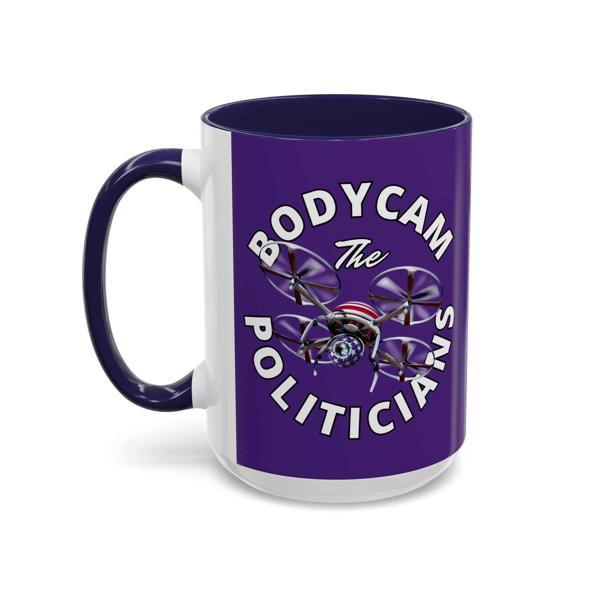 Bodycam the Politicians Drone Purple Accent Mug by cypherpunkgear.com – cypherpunkgear.com | Cypherpunk Merch
