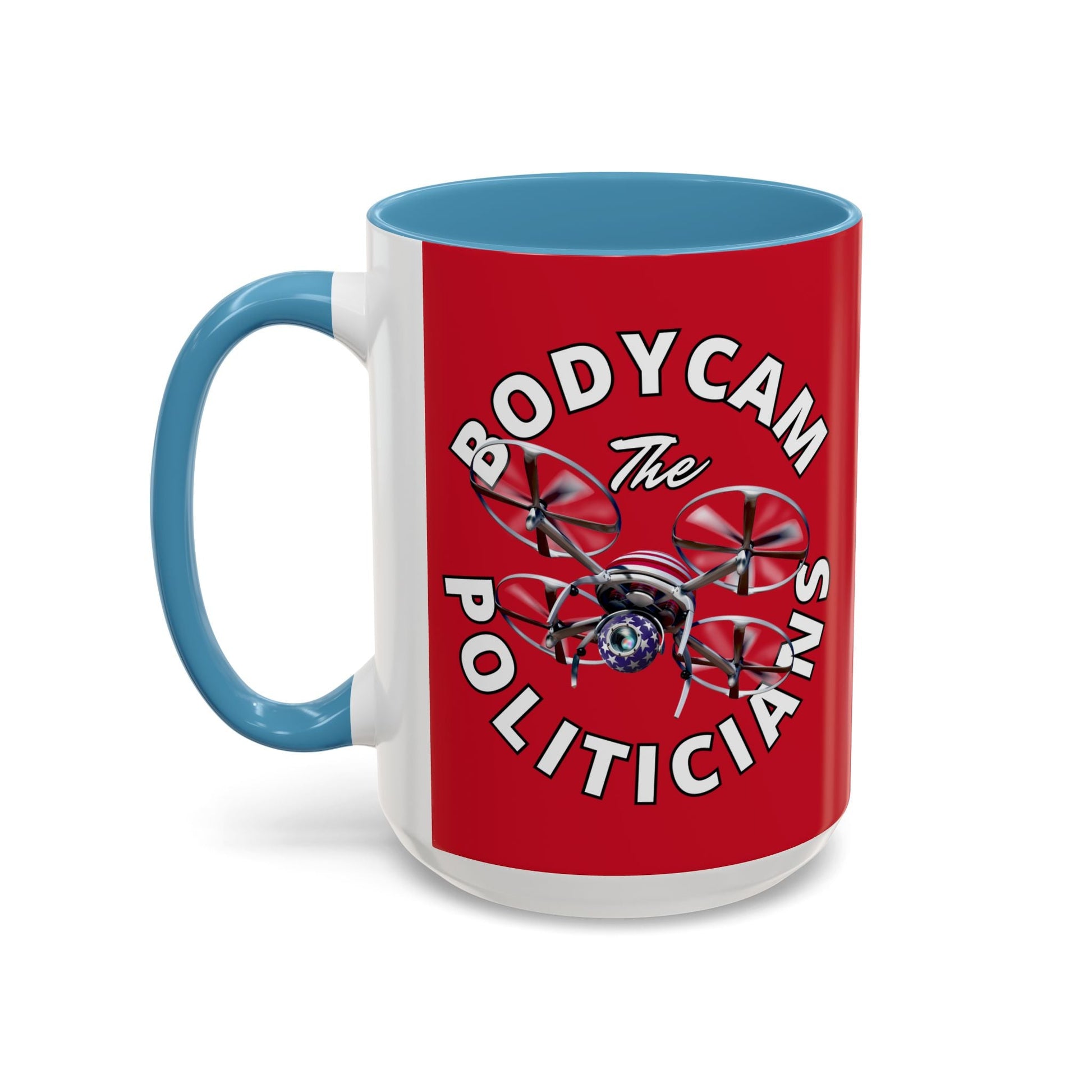 Bodycam the Politicians Drone Red Accent Mug by cypherpunkgear.com – cypherpunkgear.com | Cypherpunk Merch