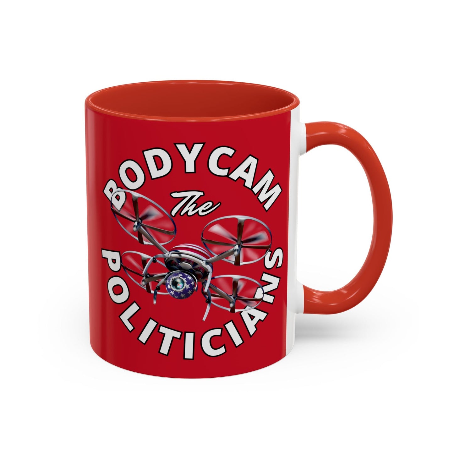Bodycam the Politicians Drone Red Accent Mug by cypherpunkgear.com – cypherpunkgear.com | Cypherpunk Merch