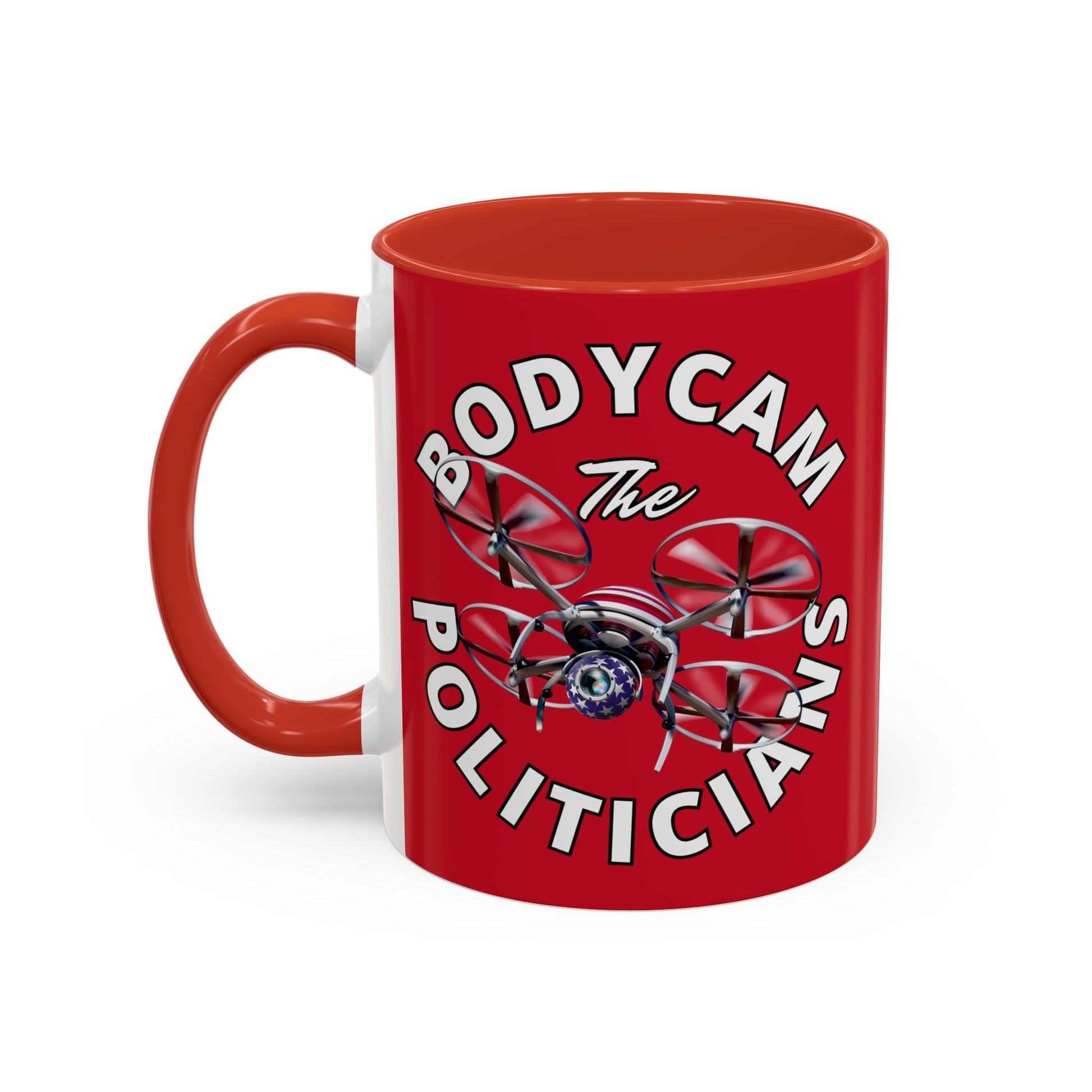 Bodycam the Politicians Drone Red Accent Mug by cypherpunkgear.com – cypherpunkgear.com | Cypherpunk Merch