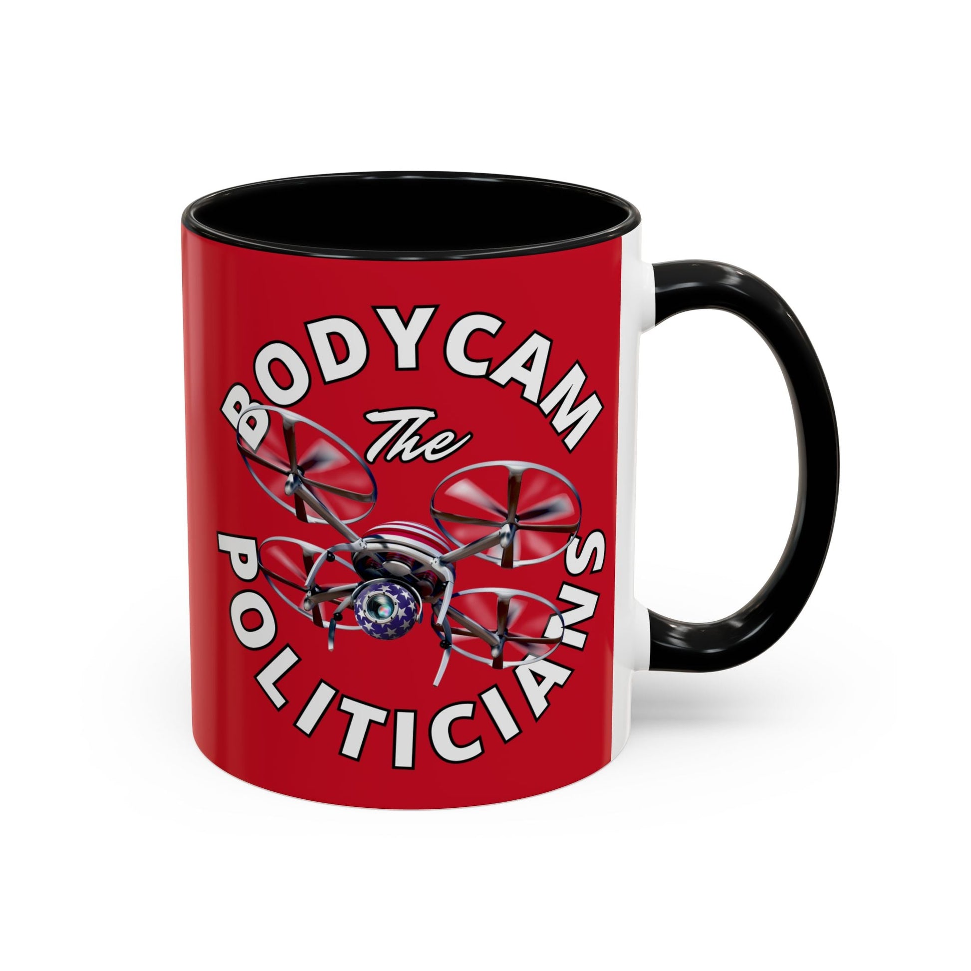 Bodycam the Politicians Drone Red Accent Mug by cypherpunkgear.com – cypherpunkgear.com | Cypherpunk Merch