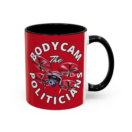 Bodycam the Politicians Drone Red Accent Mug by cypherpunkgear.com – cypherpunkgear.com | Cypherpunk Merch