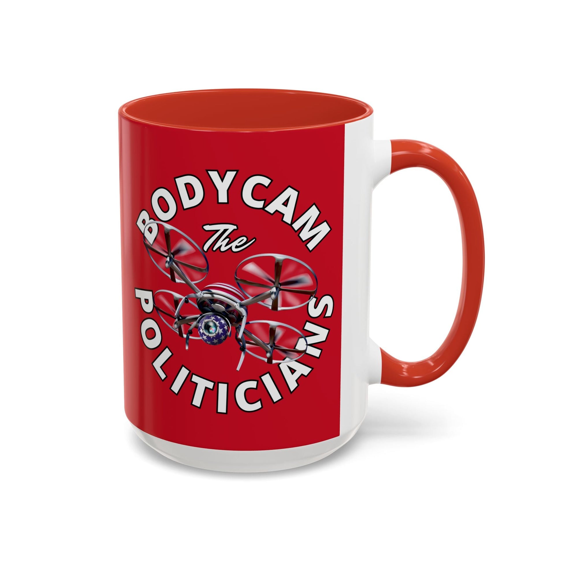 Bodycam the Politicians Drone Red Accent Mug by cypherpunkgear.com – cypherpunkgear.com | Cypherpunk Merch