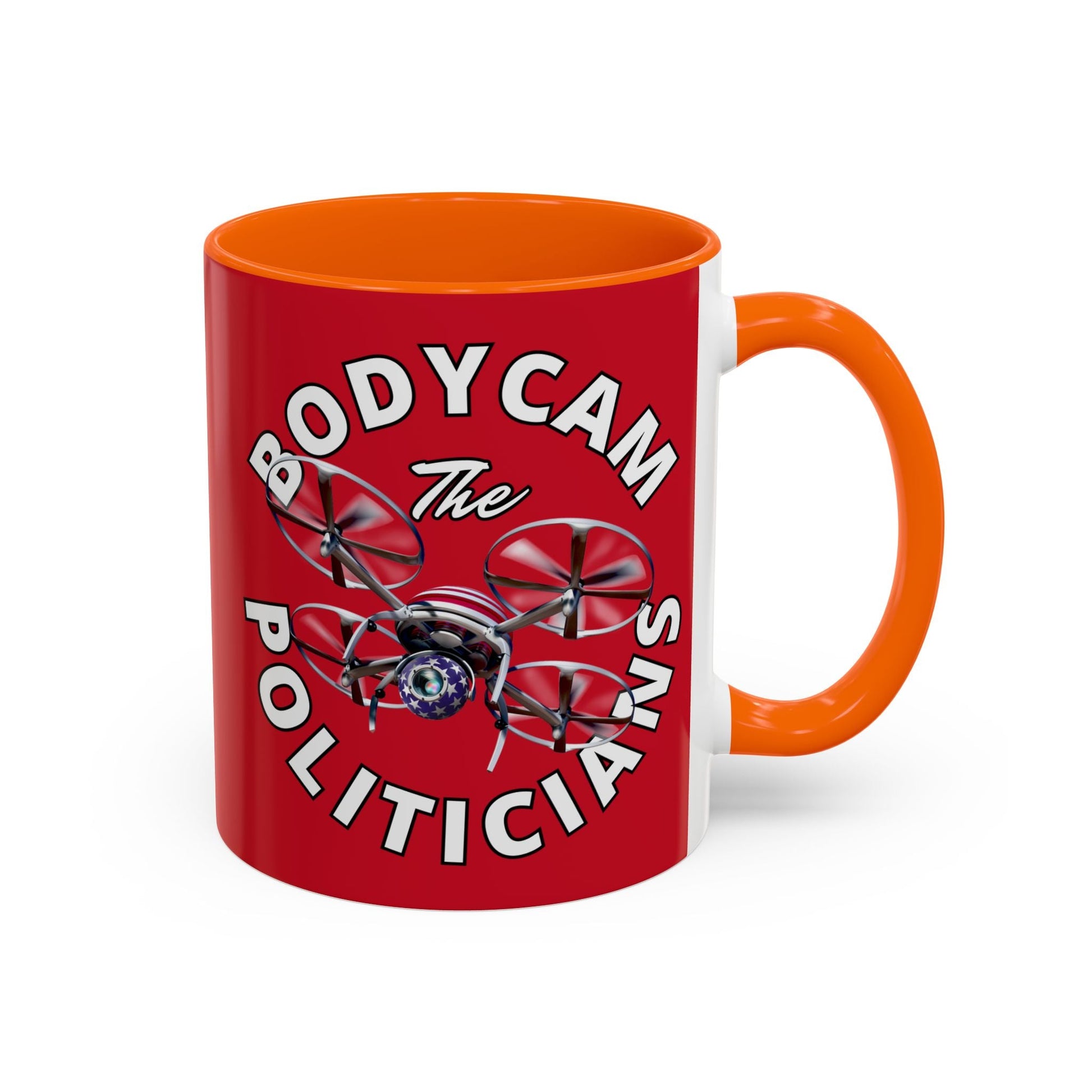 Bodycam the Politicians Drone Red Accent Mug by cypherpunkgear.com – cypherpunkgear.com | Cypherpunk Merch