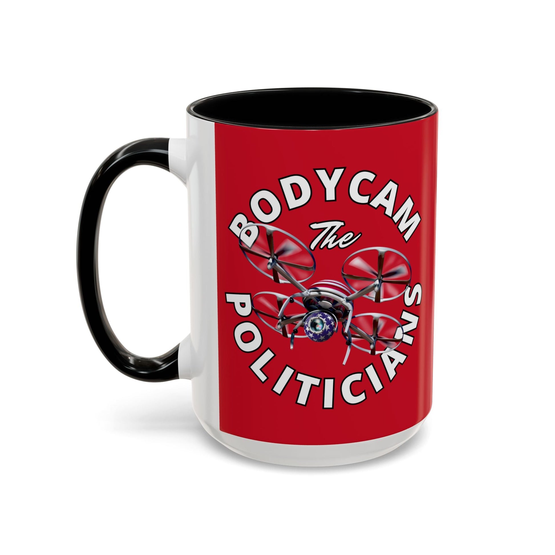 Bodycam the Politicians Drone Red Accent Mug by cypherpunkgear.com – cypherpunkgear.com | Cypherpunk Merch