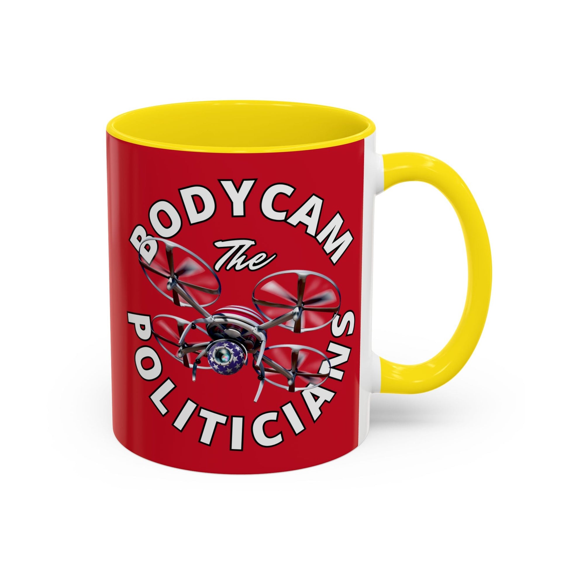 Bodycam the Politicians Drone Red Accent Mug by cypherpunkgear.com – cypherpunkgear.com | Cypherpunk Merch