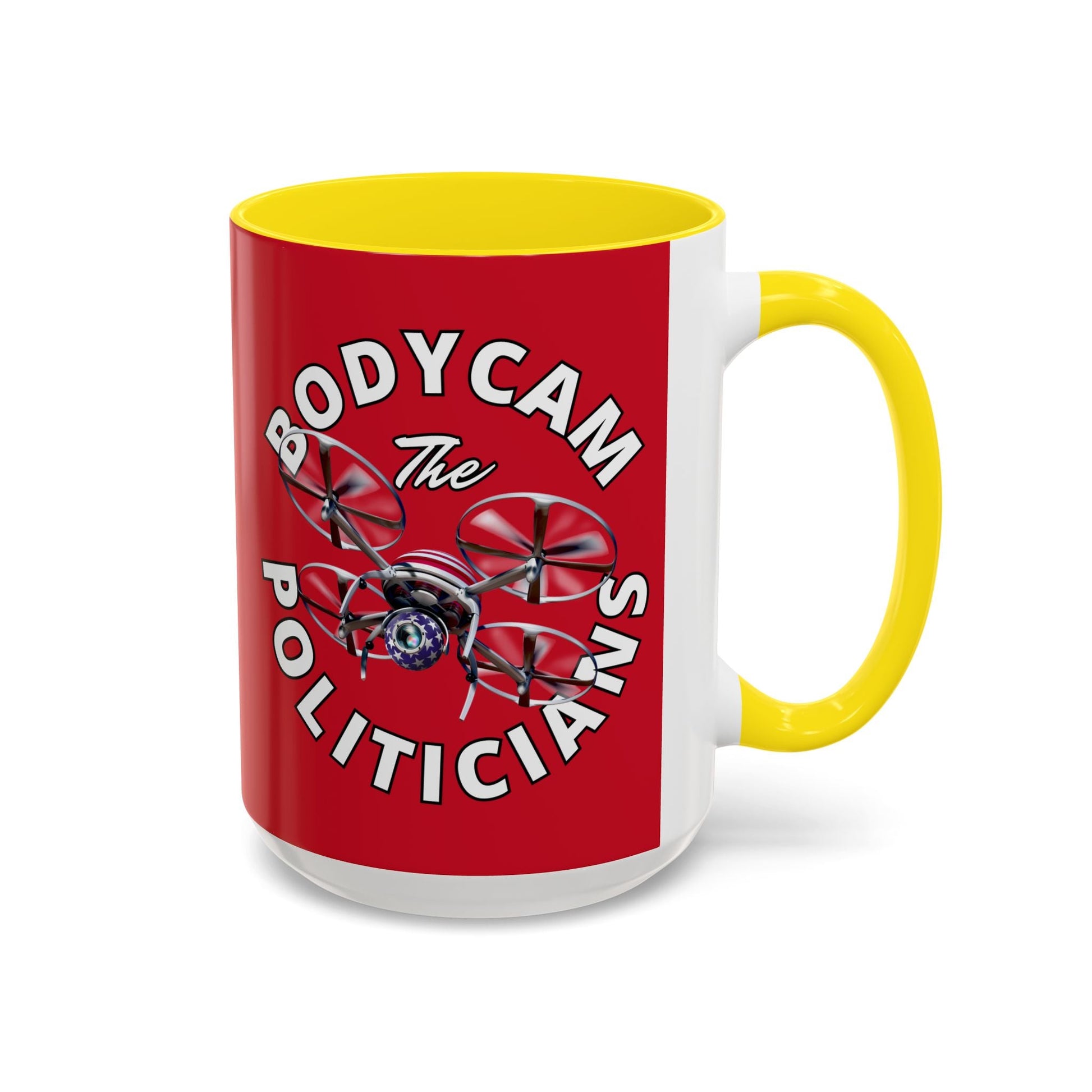 Bodycam the Politicians Drone Red Accent Mug by cypherpunkgear.com – cypherpunkgear.com | Cypherpunk Merch