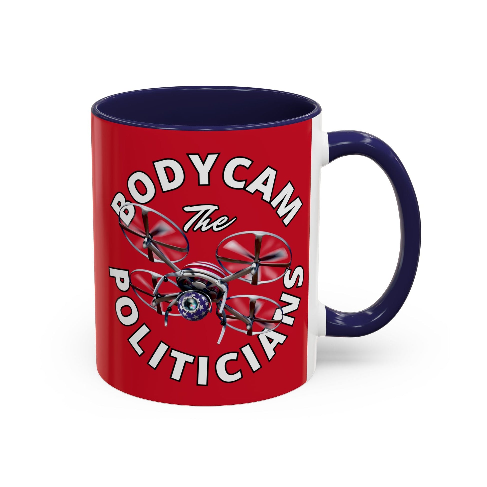 Bodycam the Politicians Drone Red Accent Mug by cypherpunkgear.com – cypherpunkgear.com | Cypherpunk Merch